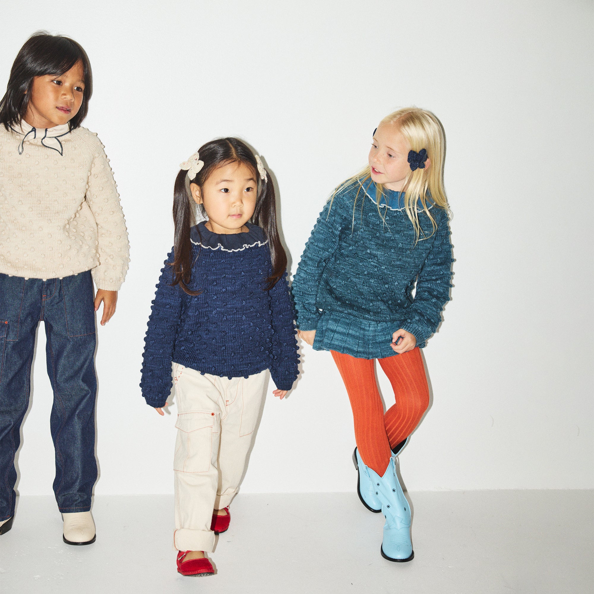 Boys & Girls Blue Popcorn Wool Sweater