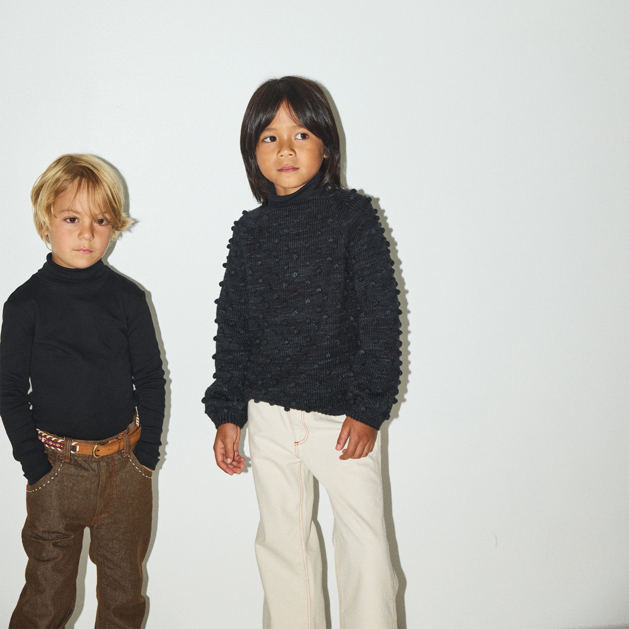 Boys & Girls Black Popcorn Wool Sweater