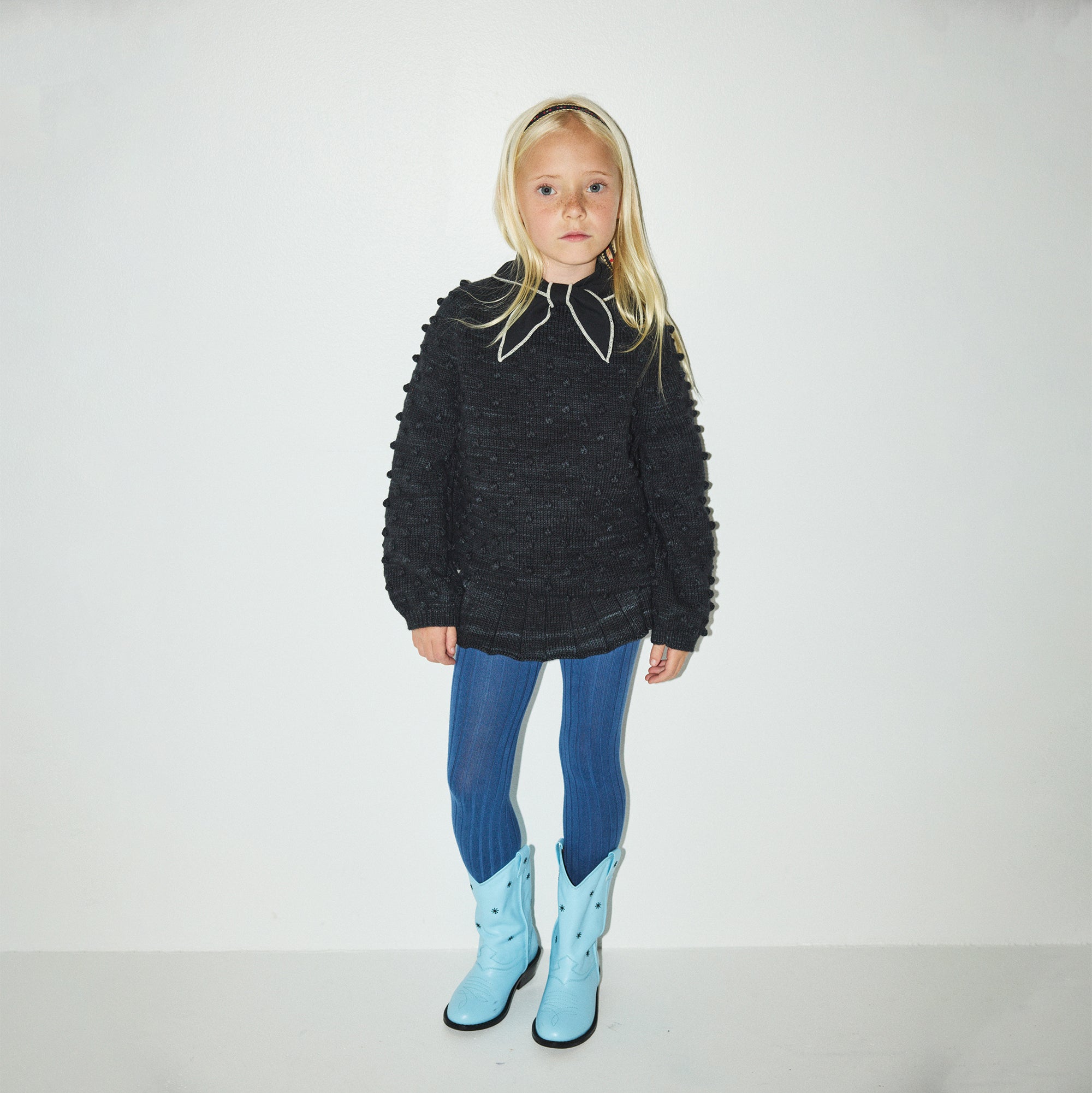 Boys & Girls Black Popcorn Wool Sweater