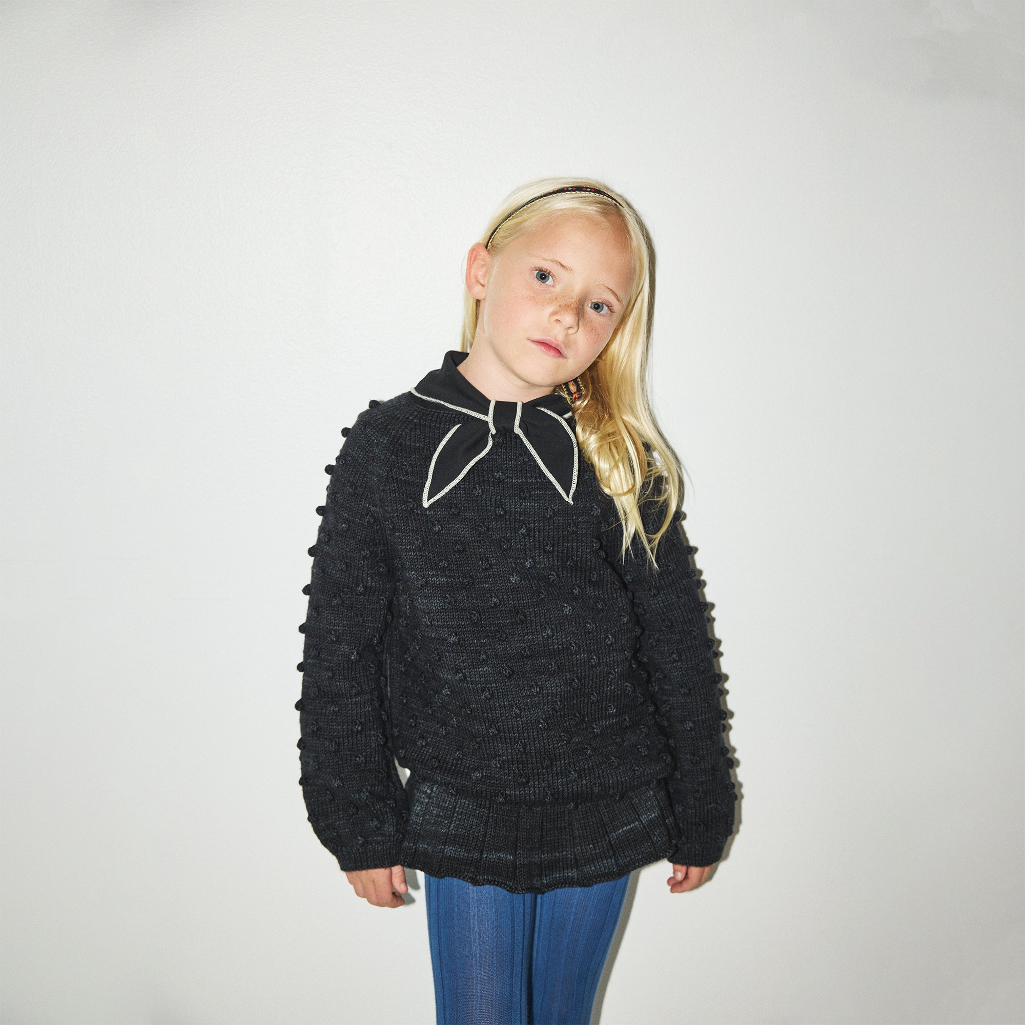 Boys & Girls Black Popcorn Wool Sweater
