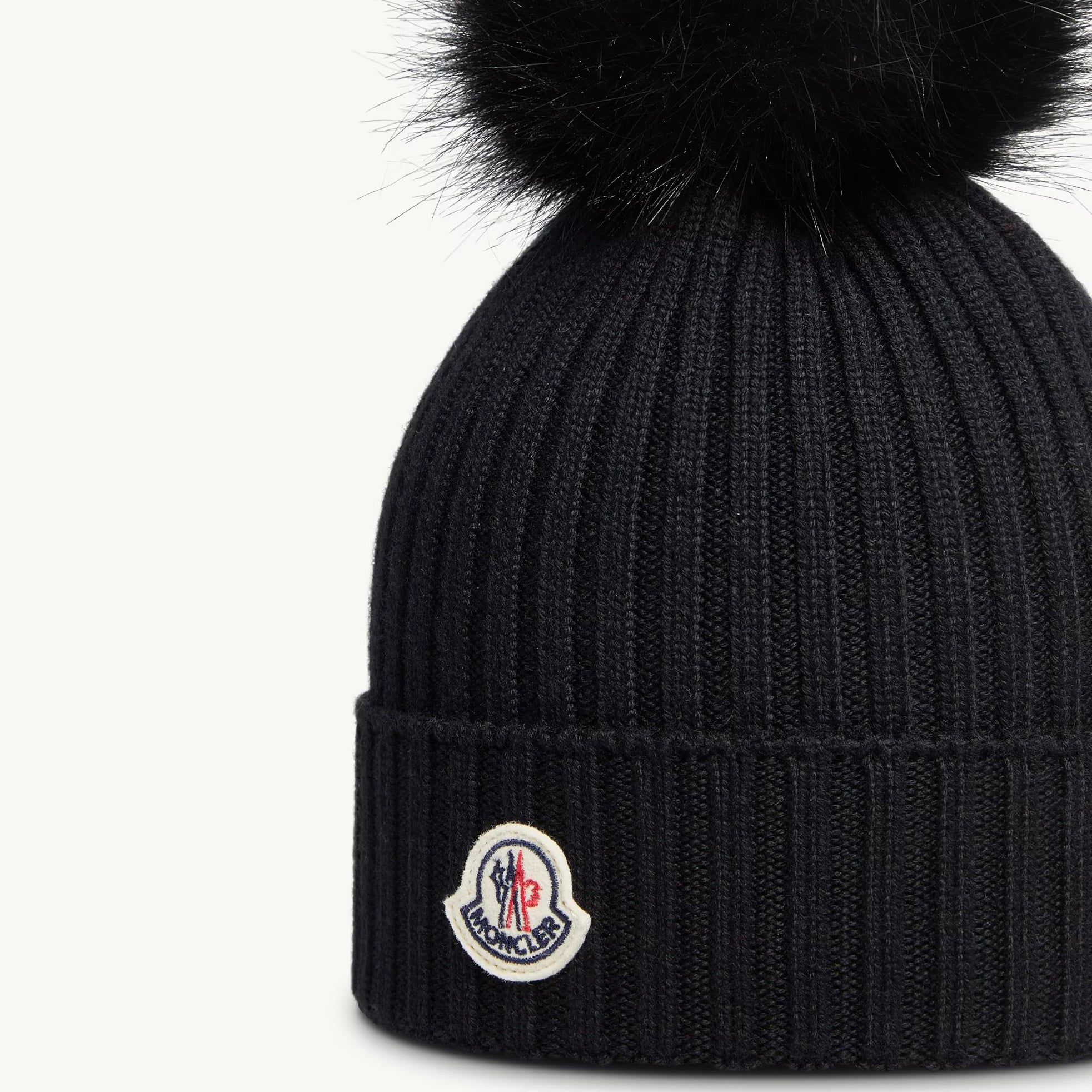 Girls Black Wool Pom-Pom Hat