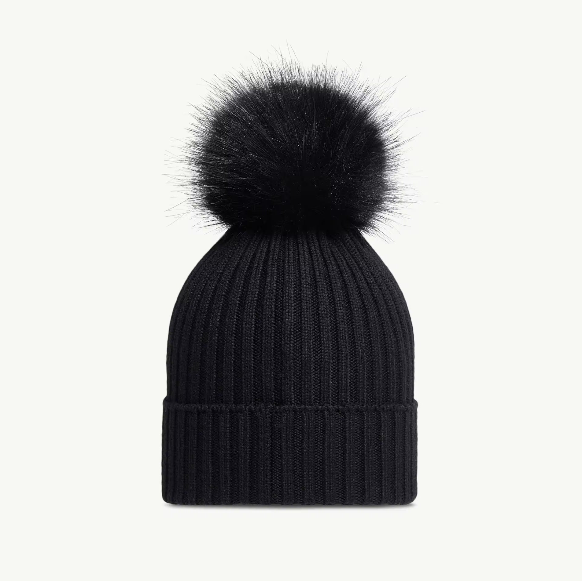 Girls Black Wool Pom-Pom Hat