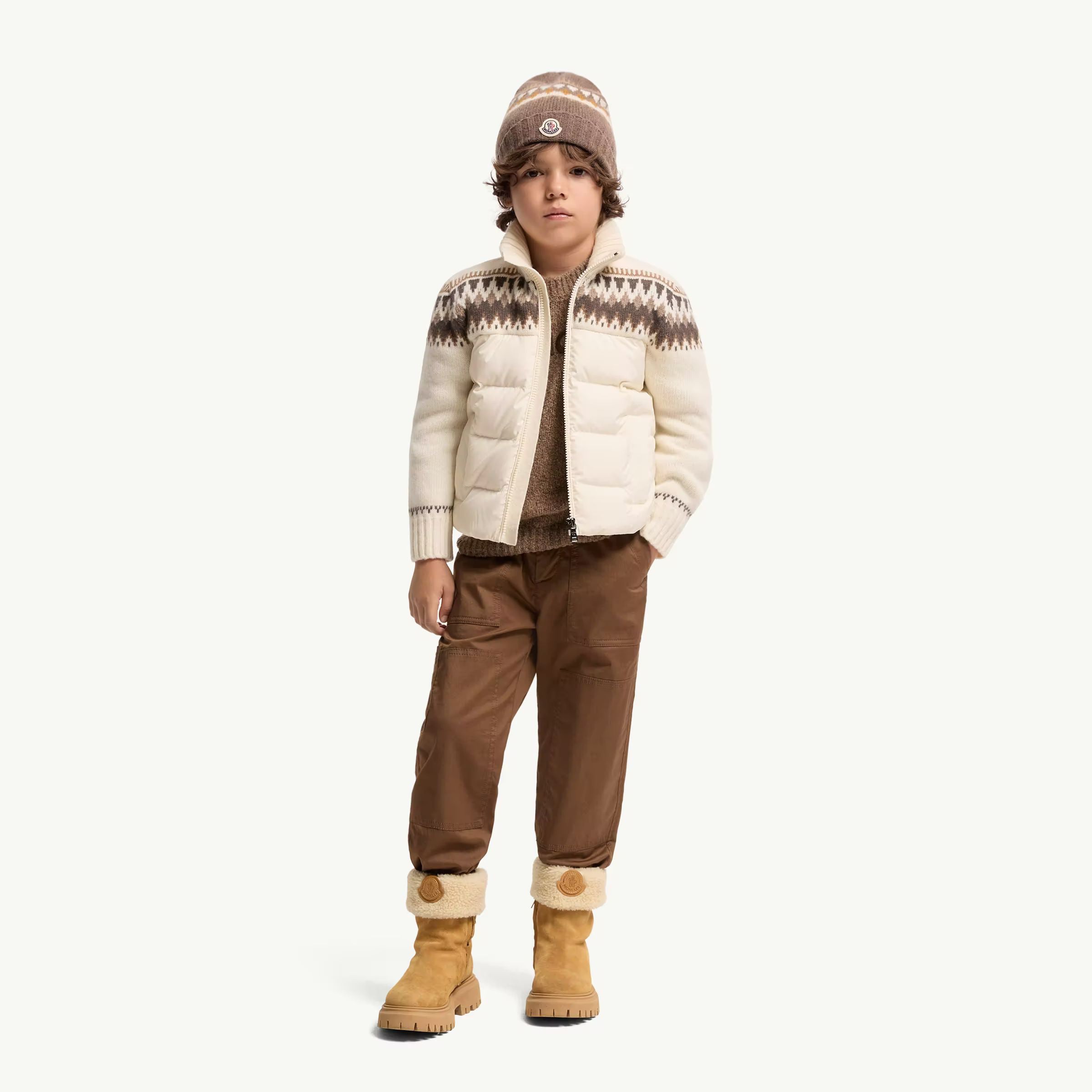 Boys White Padded Down Zip-Up Cardigan