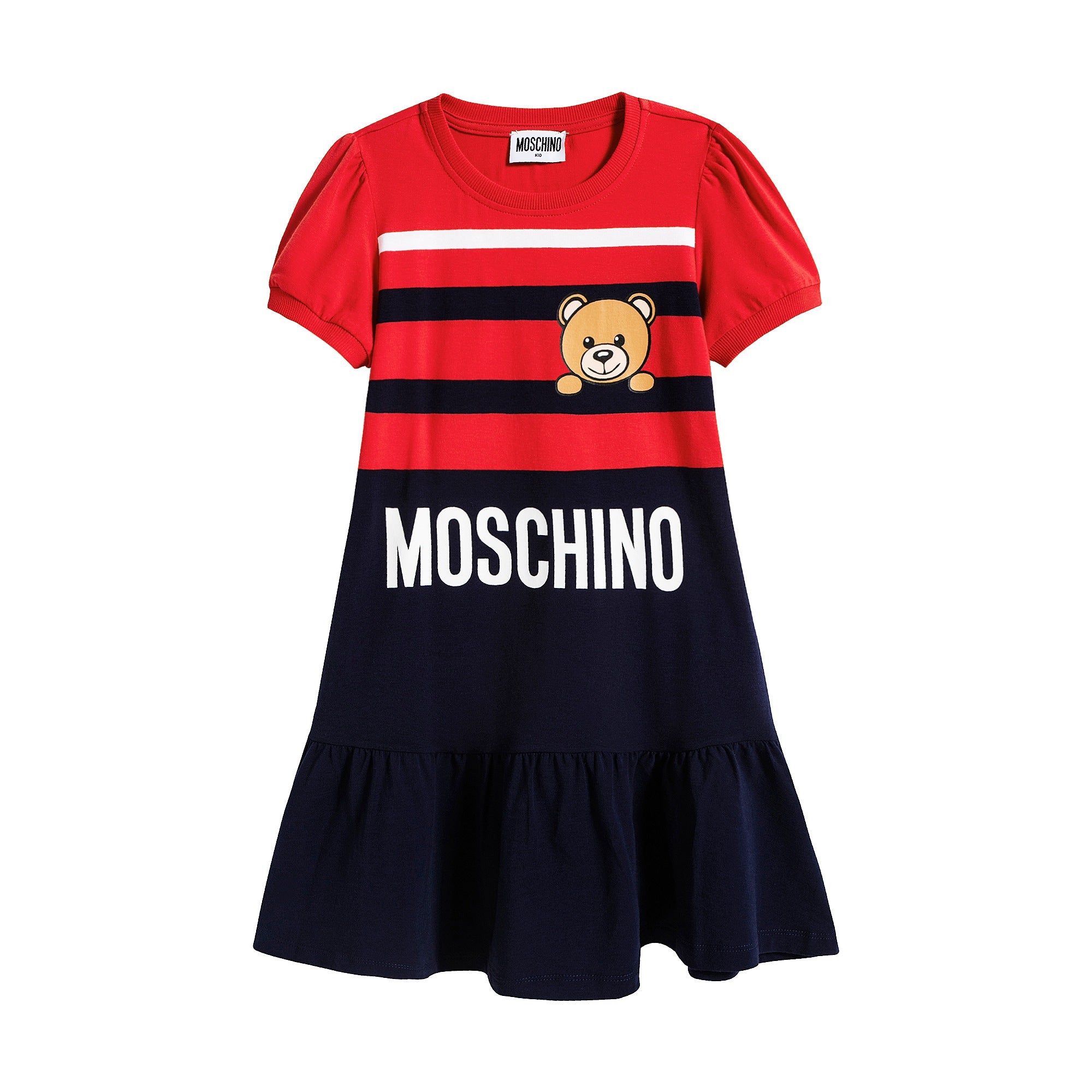 Robe en coton rouge et marine pour filles