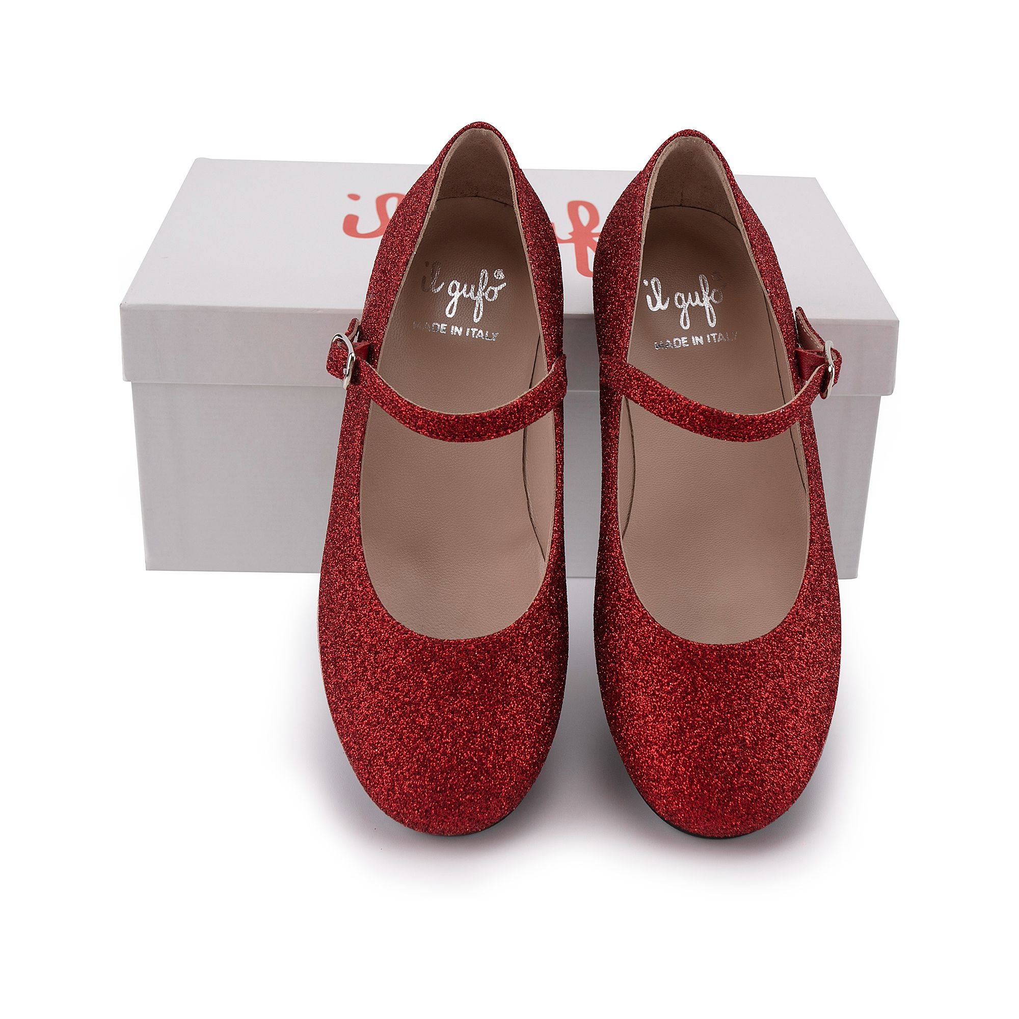 Girls Red Glitter Flat Shoes