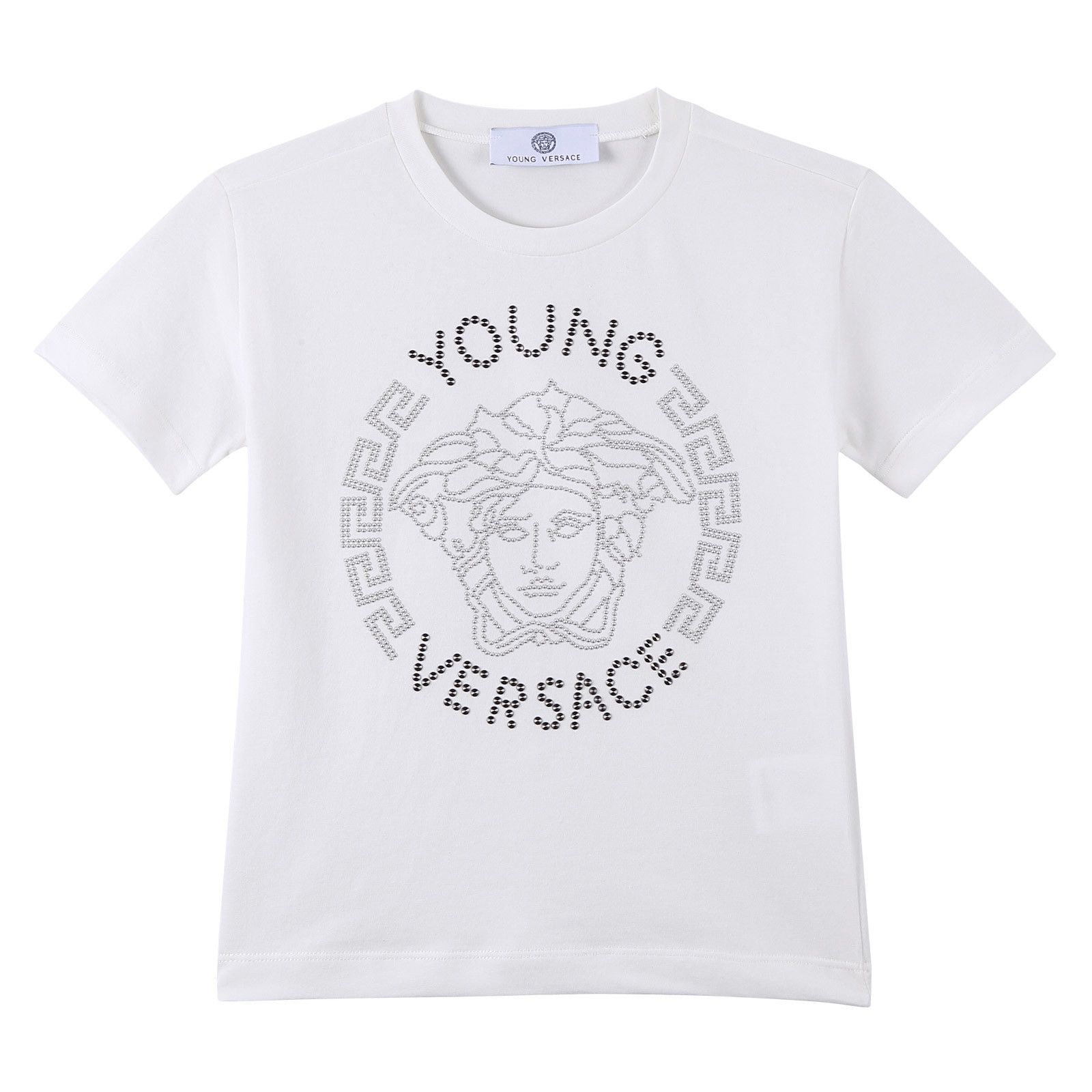 Boys White Cotton T-Shirt With Gray Rhinestone Logo - CÉMAROSE | Children's Fashion Store - 1