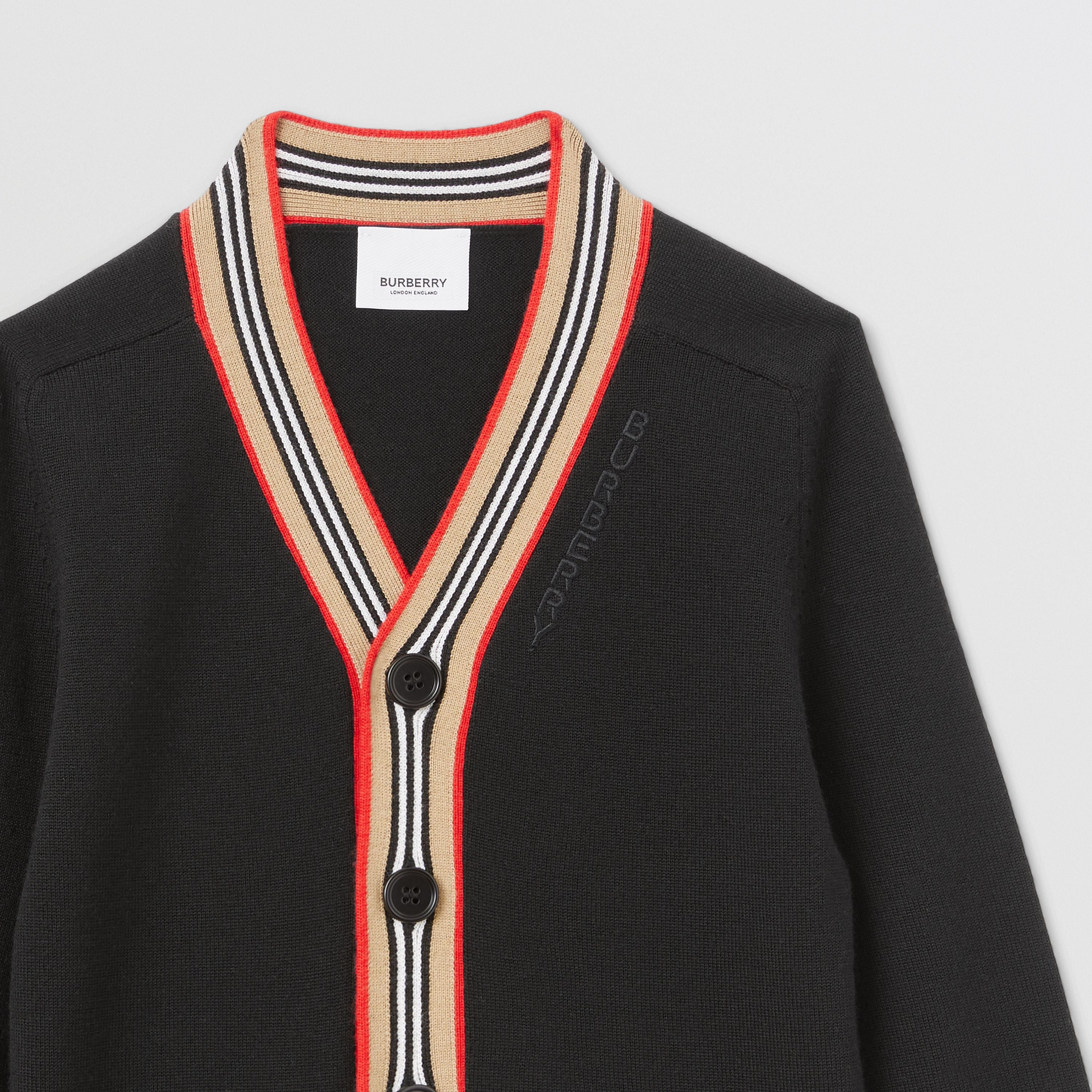 Boys Black Embroidered Logo Wool Cardigan