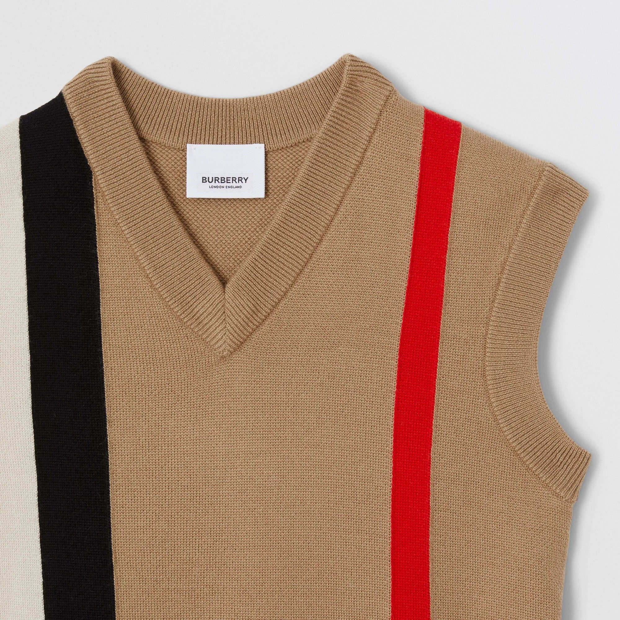 Boys Beige Stripes Wool Vest