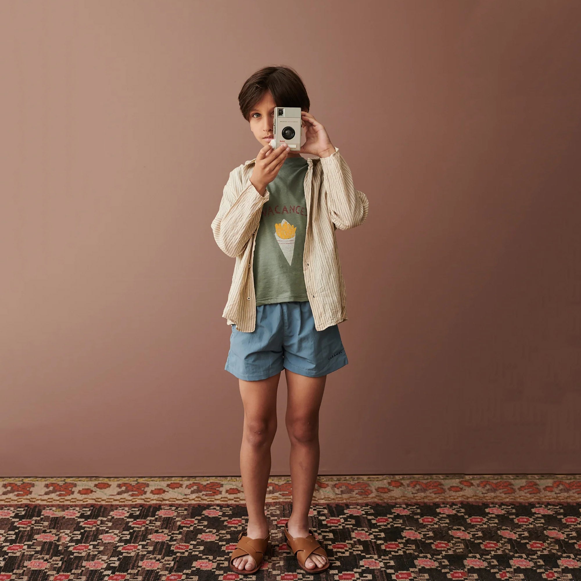 Boys & Girls Khaki Printed Cotton T-Shirt