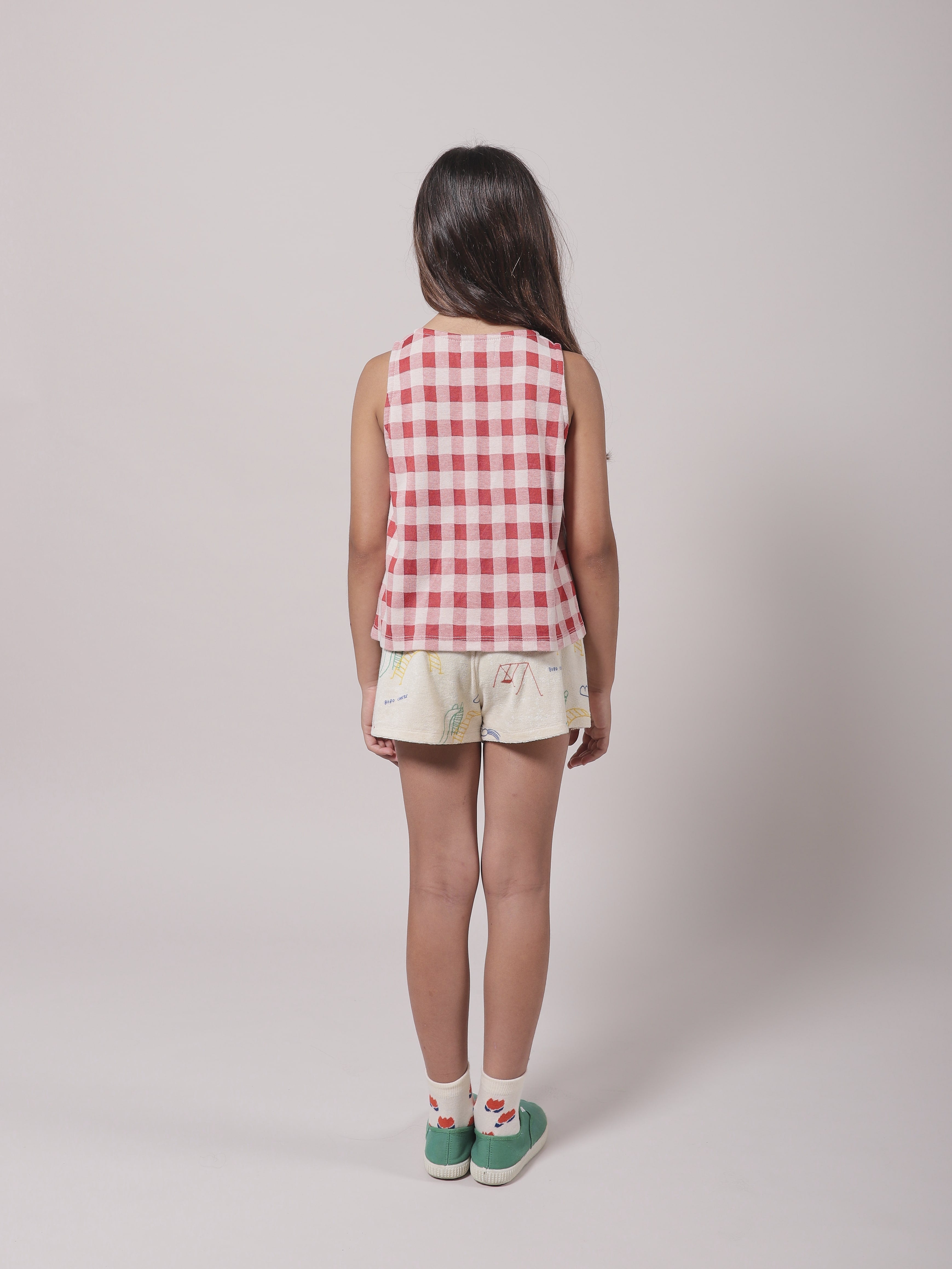 Girls Red Check Button Cotton Top