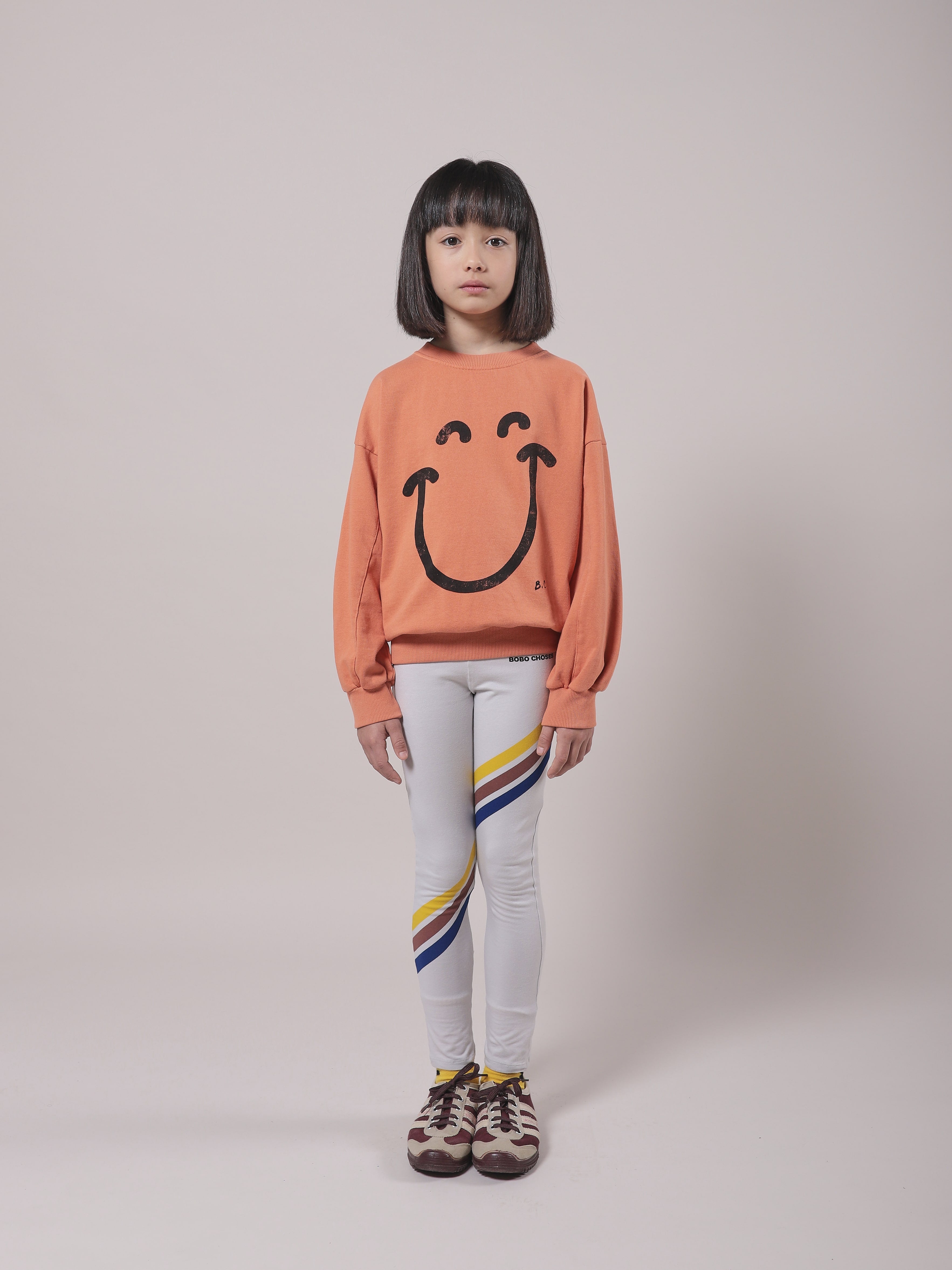 Girls Orange Smile Cotton Sweatshirt