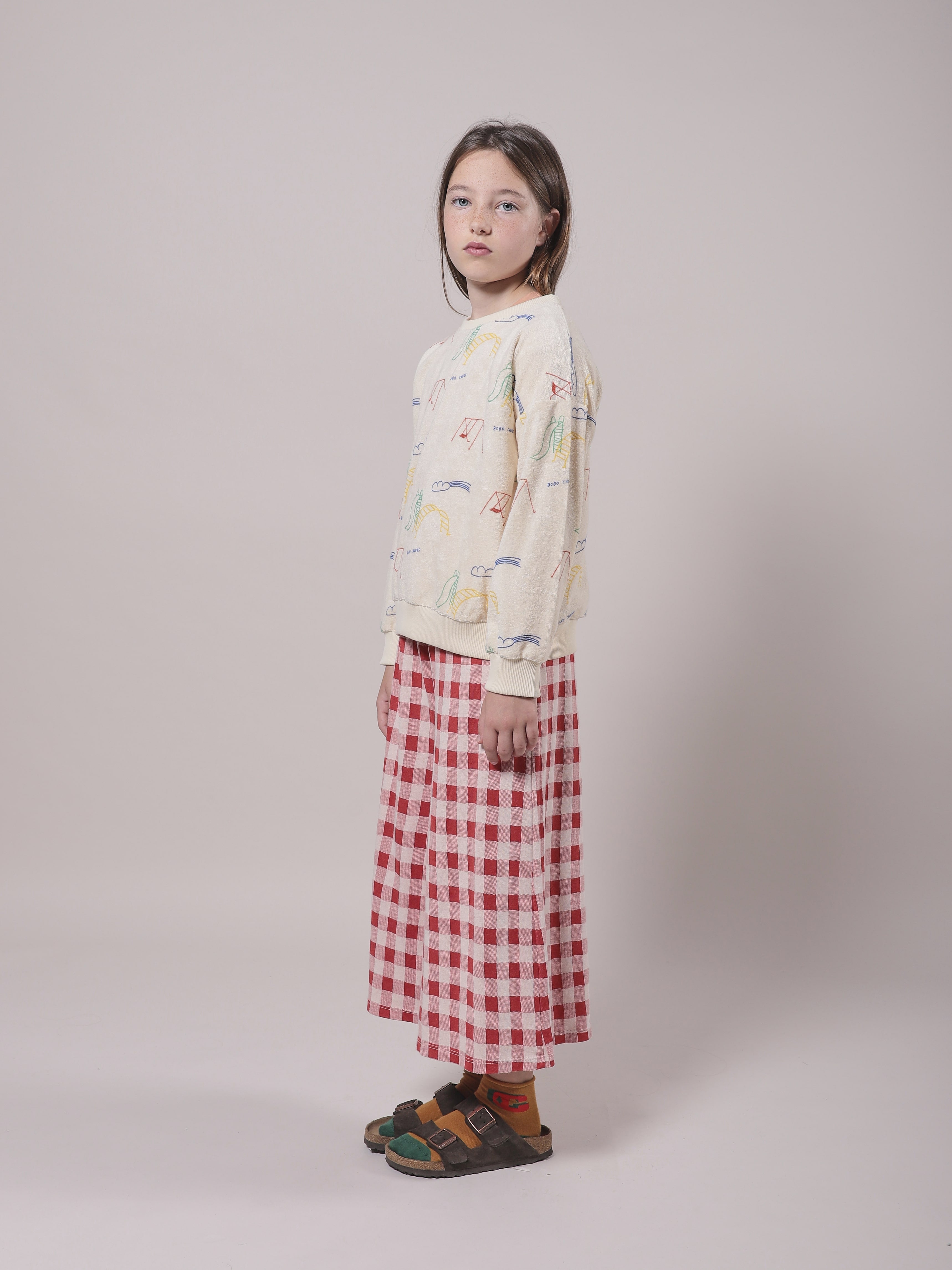 Pantalon écossais rouge en coton pour fille