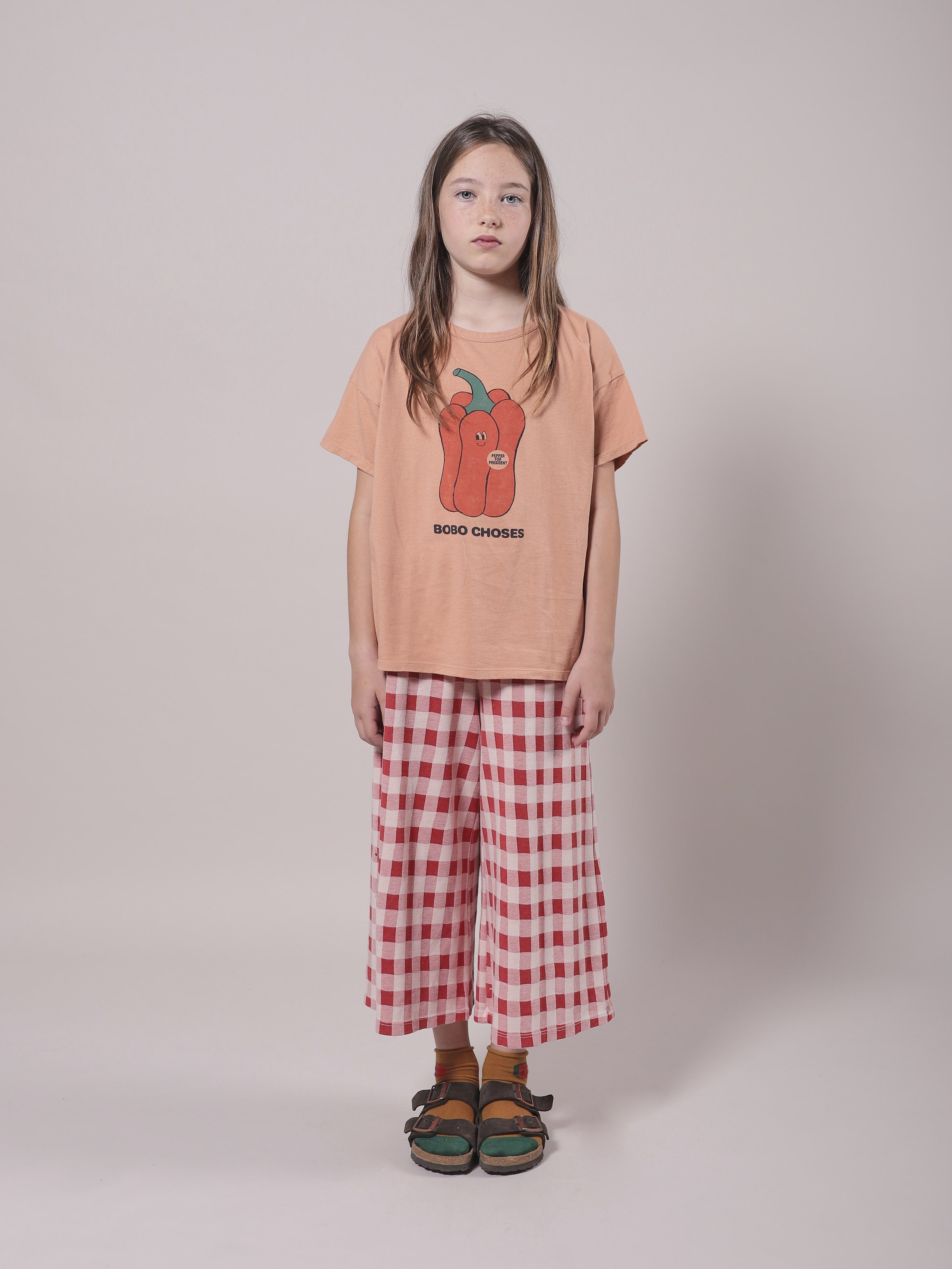Pantalon écossais rouge en coton pour fille