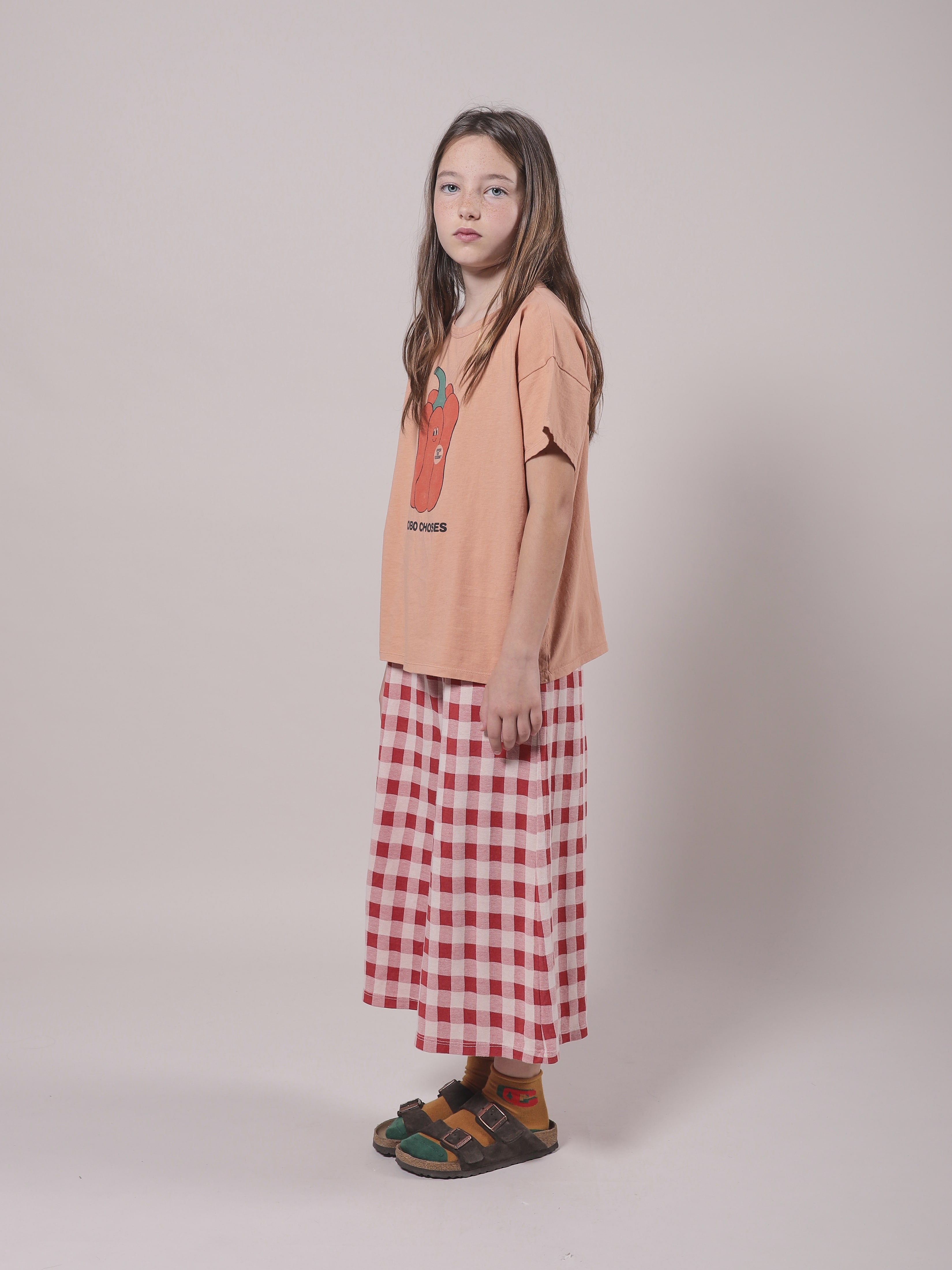 Pantalon écossais rouge en coton pour fille