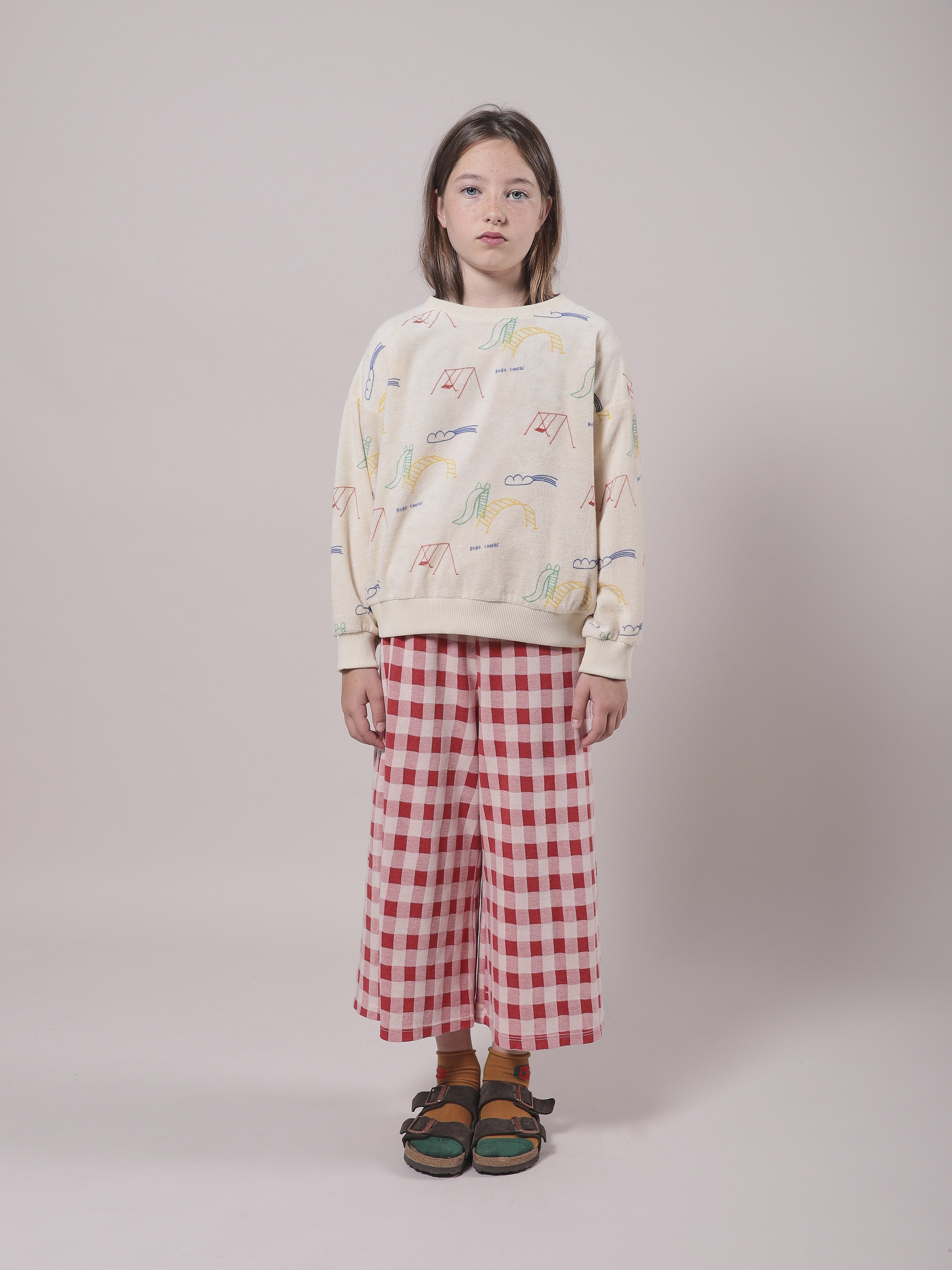 Pantalon écossais rouge en coton pour fille