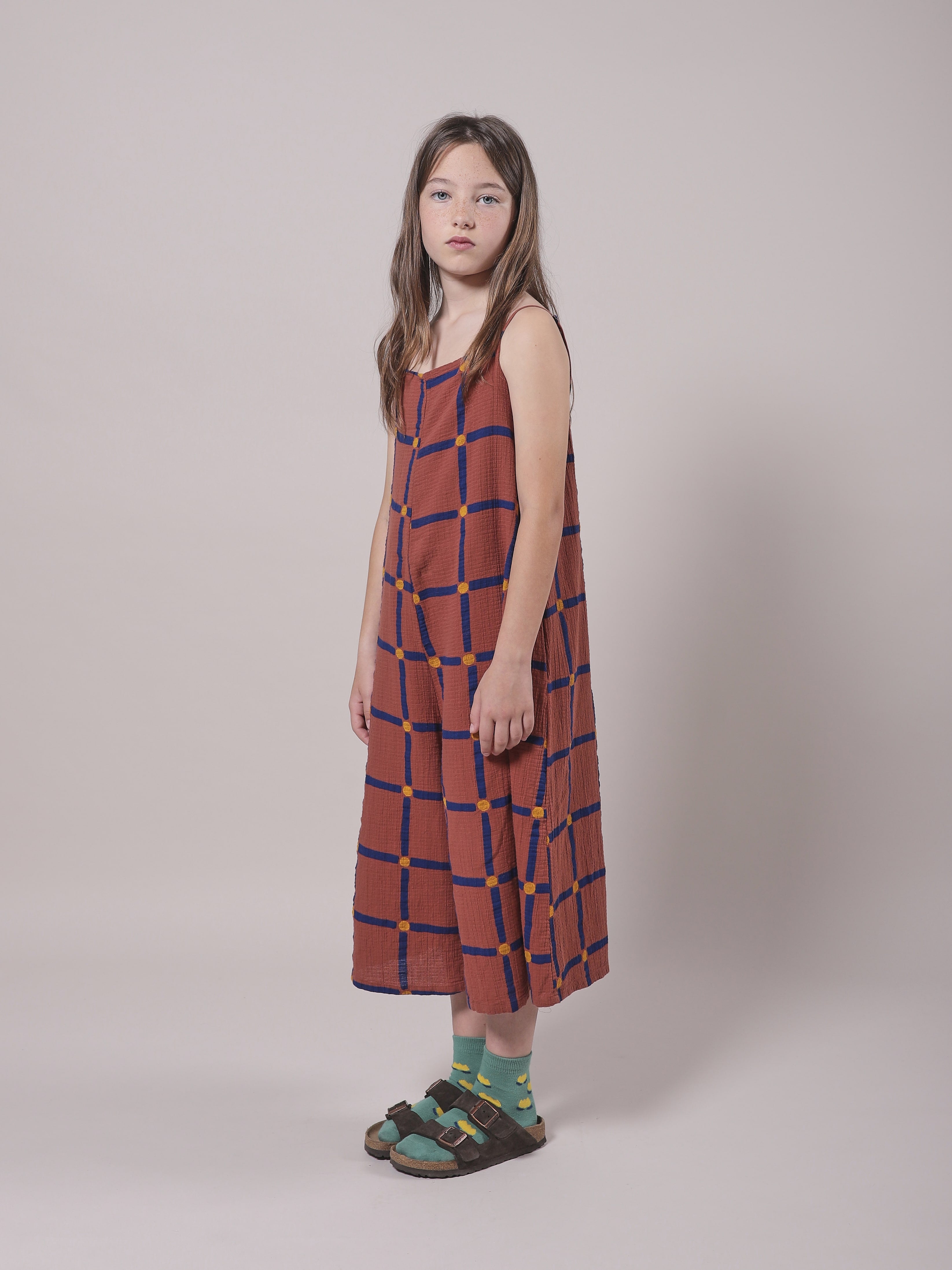 Salopette en coton à carreaux mauve pour fille