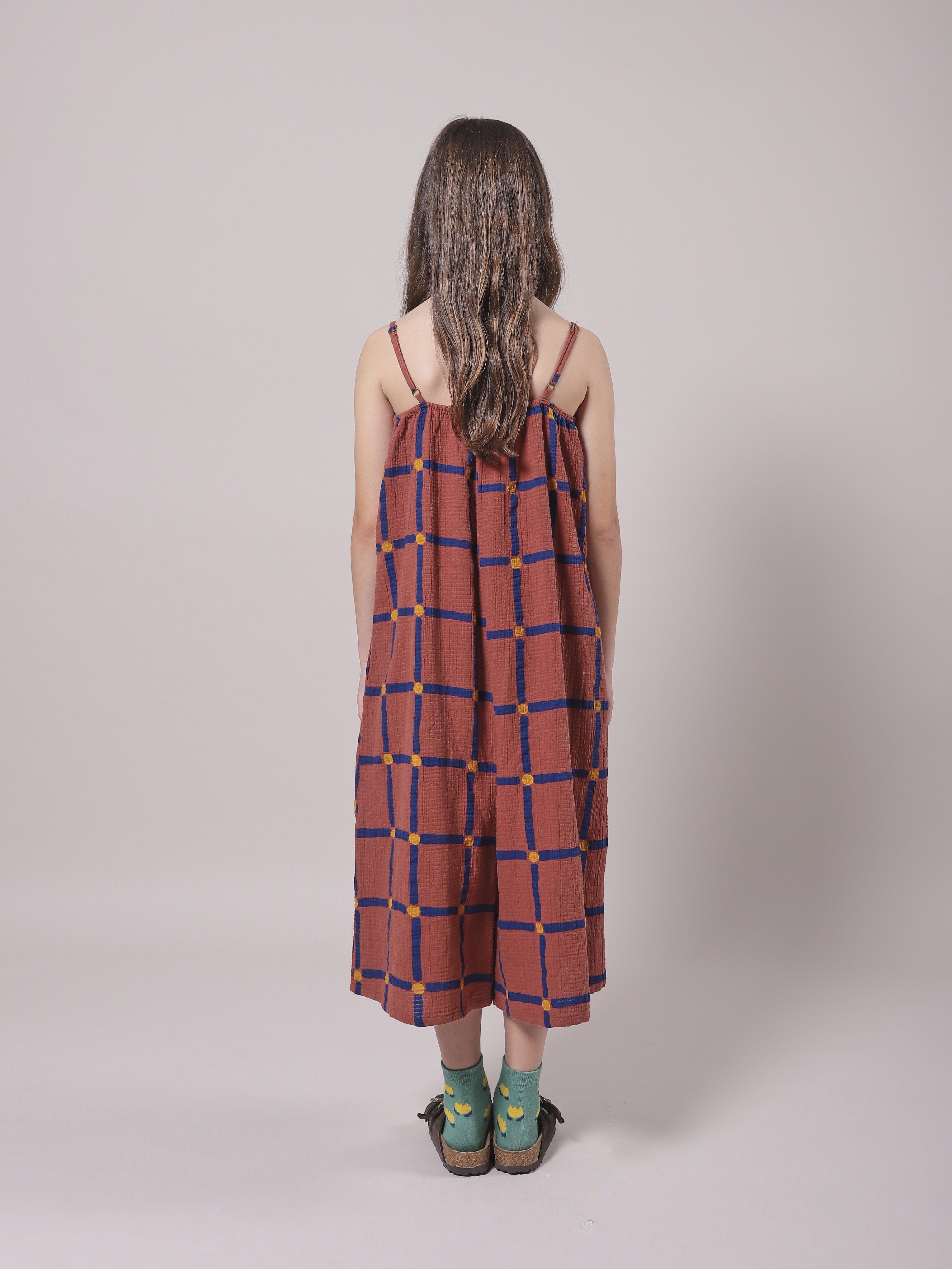 Salopette en coton à carreaux mauve pour fille