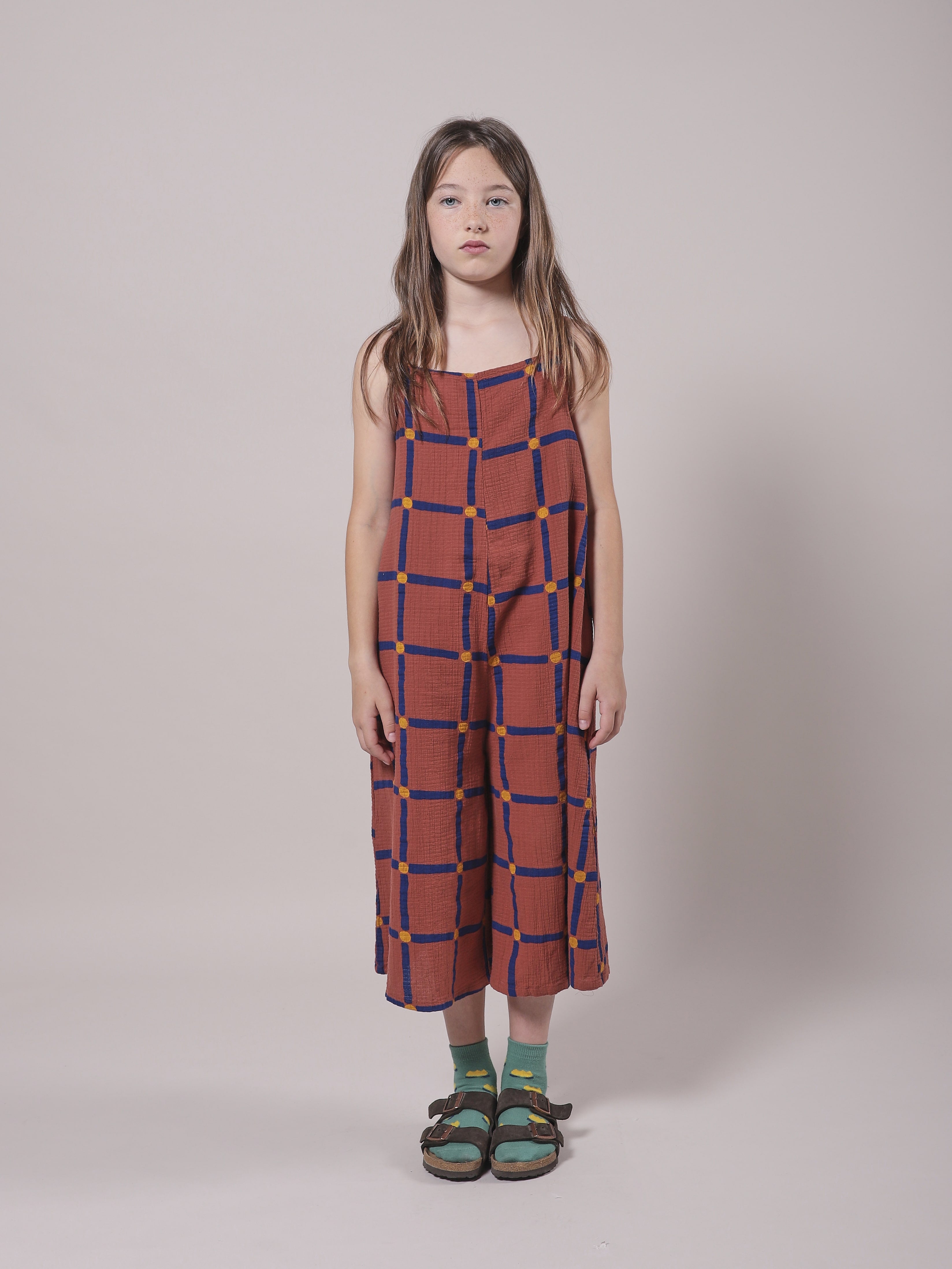 Salopette en coton à carreaux mauve pour fille