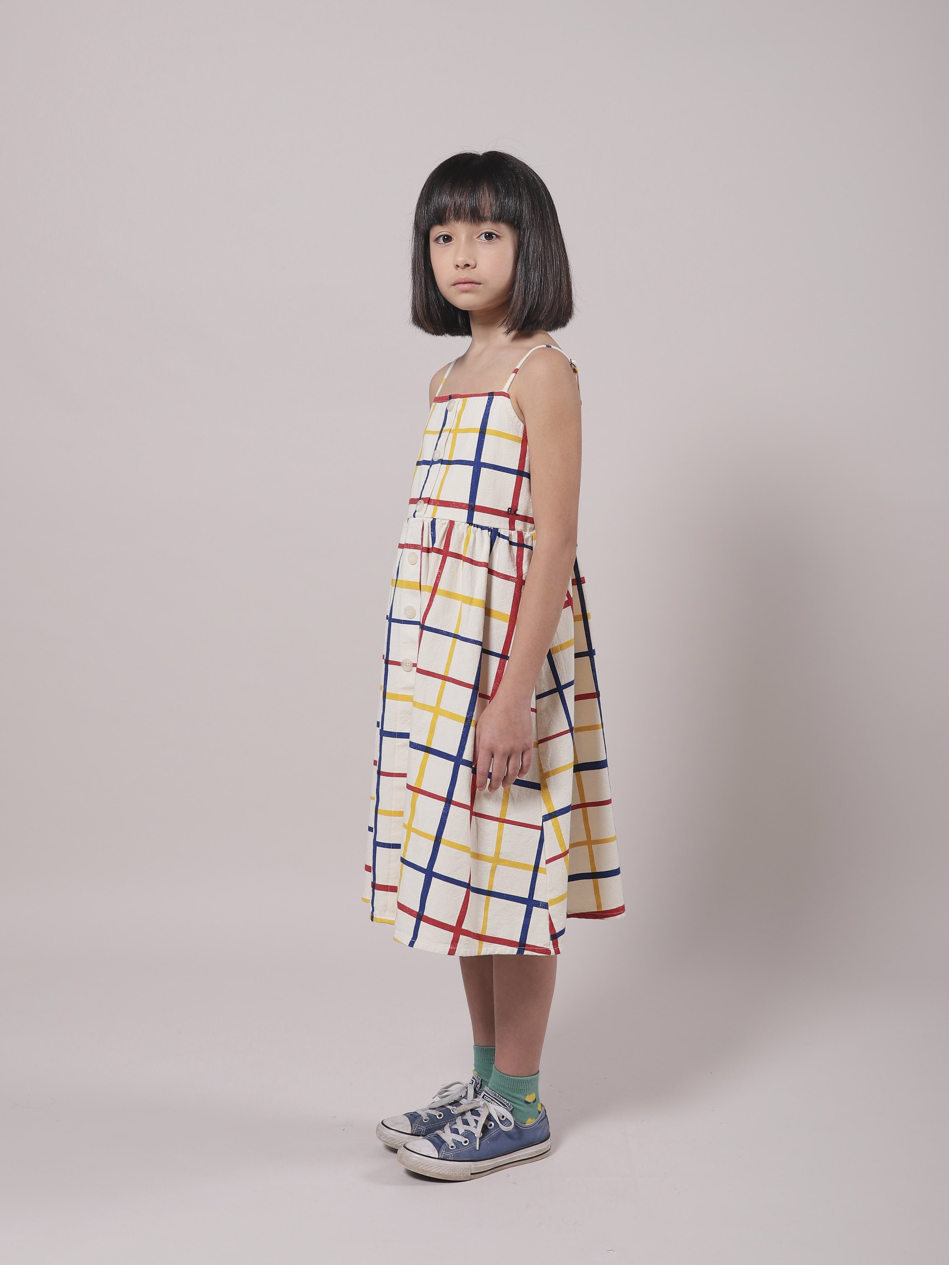 Robe en coton à carreaux crème pour fille