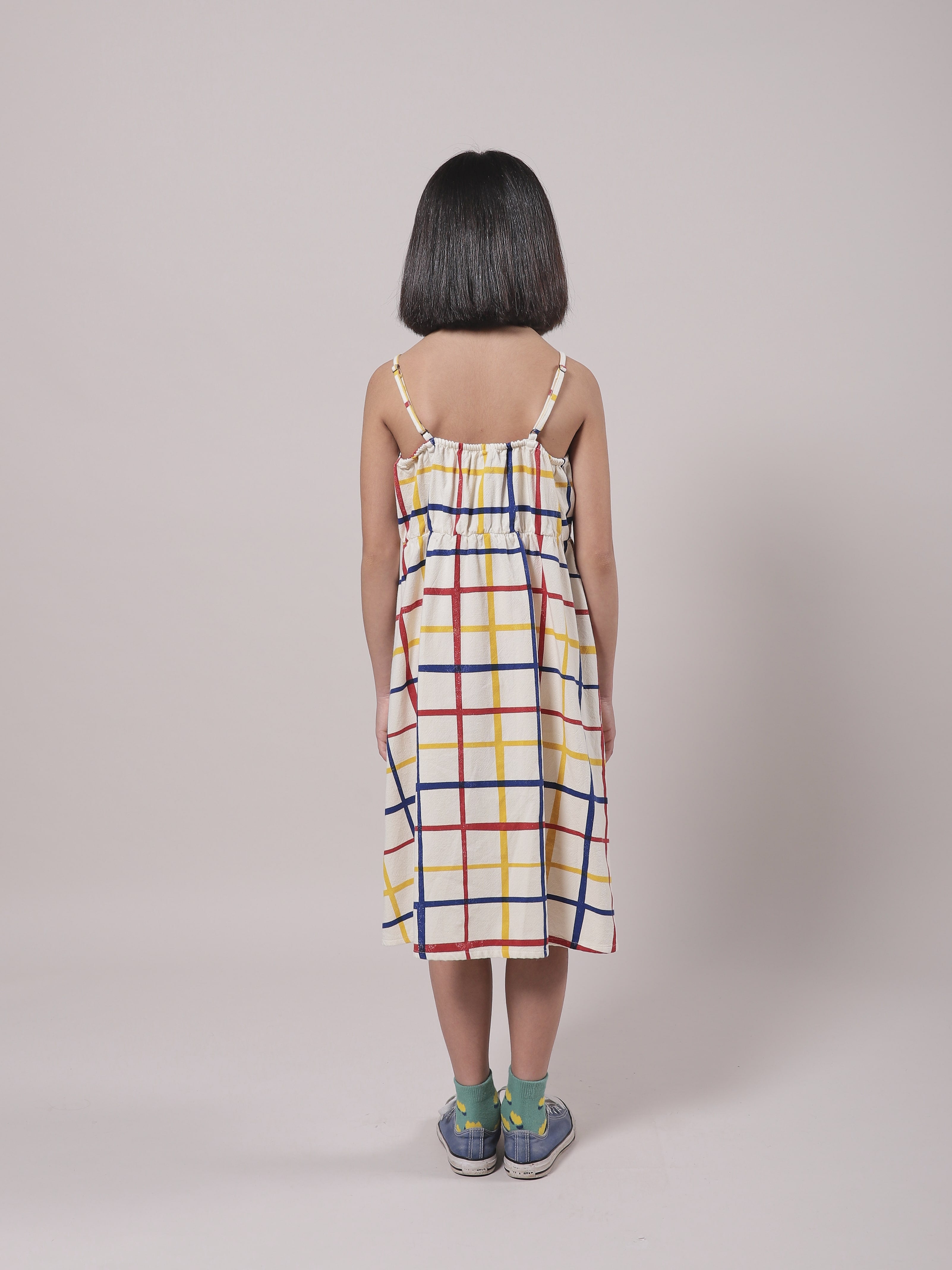Robe en coton à carreaux crème pour fille