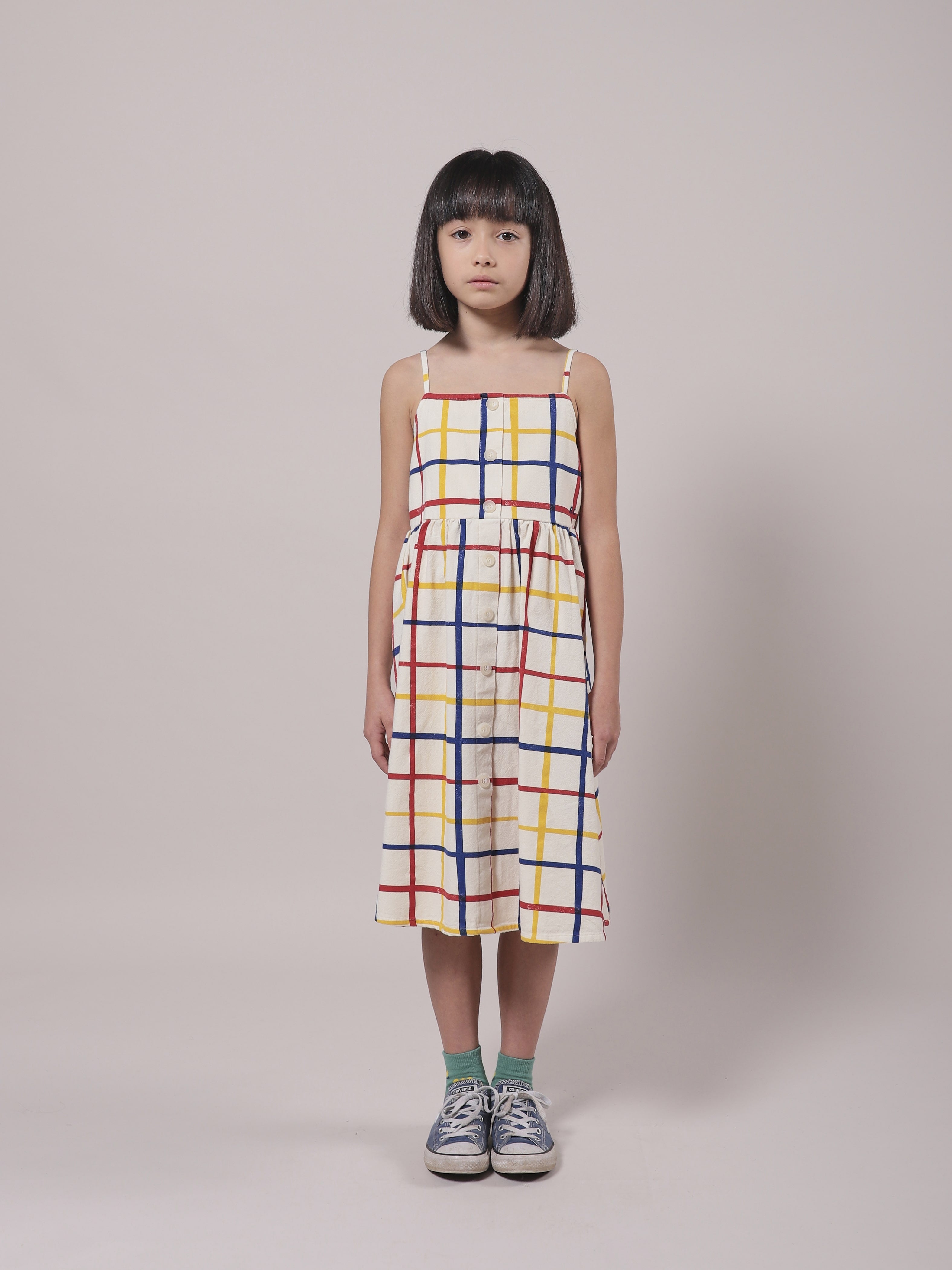 Robe en coton à carreaux crème pour fille