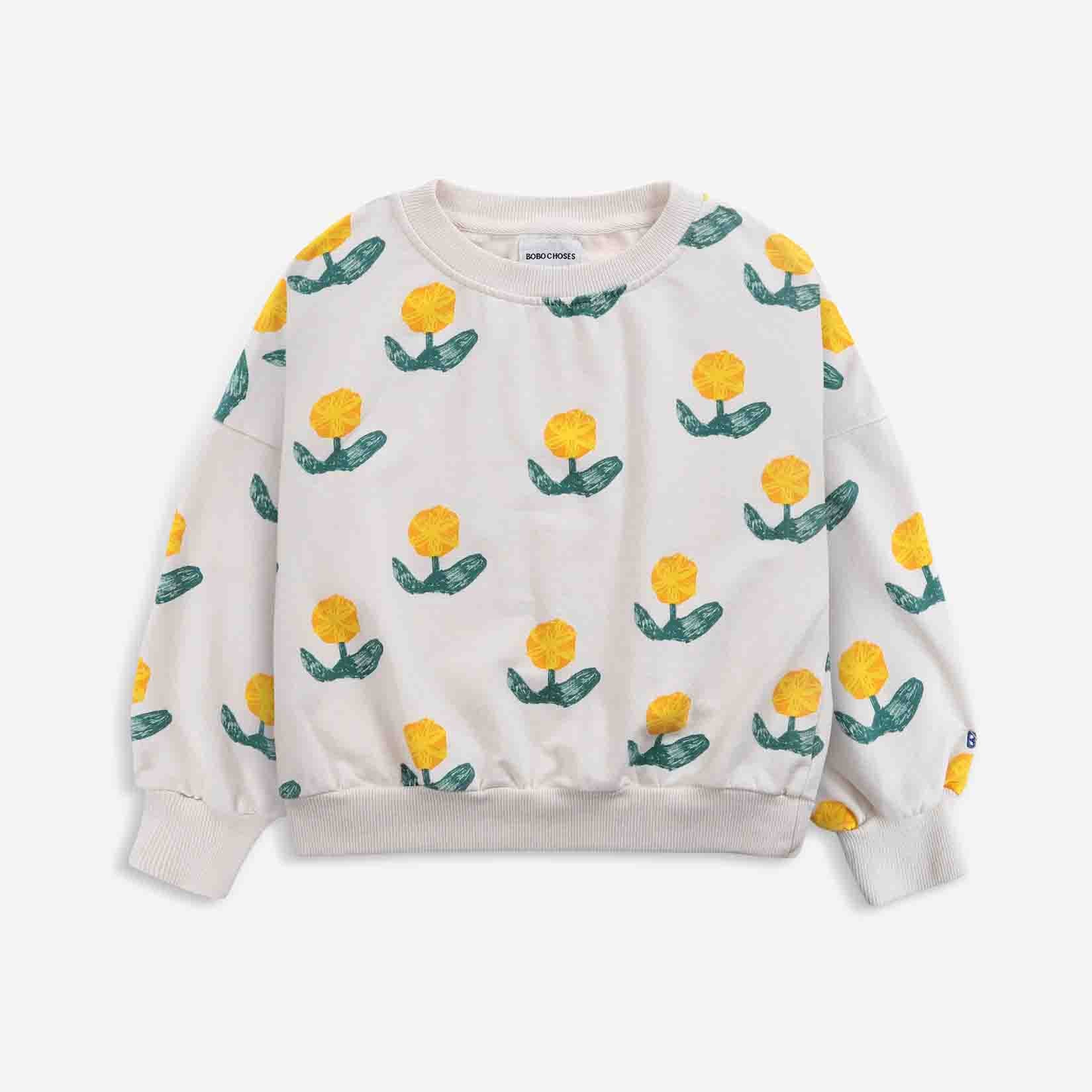 Boys & Girls White Flower Cotton Sweatshirt
