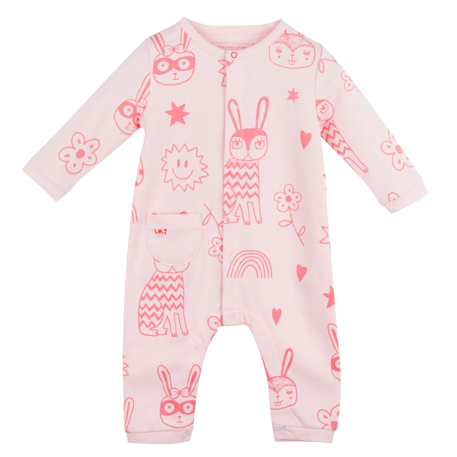Baby Pink Cotton Space Printed Babygrow - CÉMAROSE | Children's Fashion Store - 1