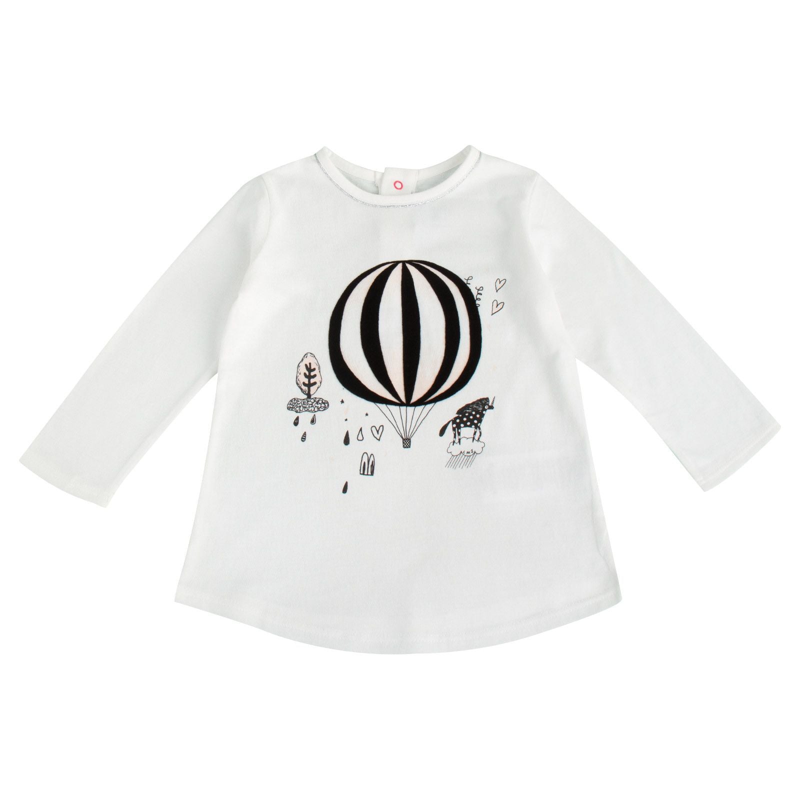 Baby Girls Ivory Air Balloon Printed Cotton Jersey T-Shirt - CÉMAROSE | Children's Fashion Store - 1