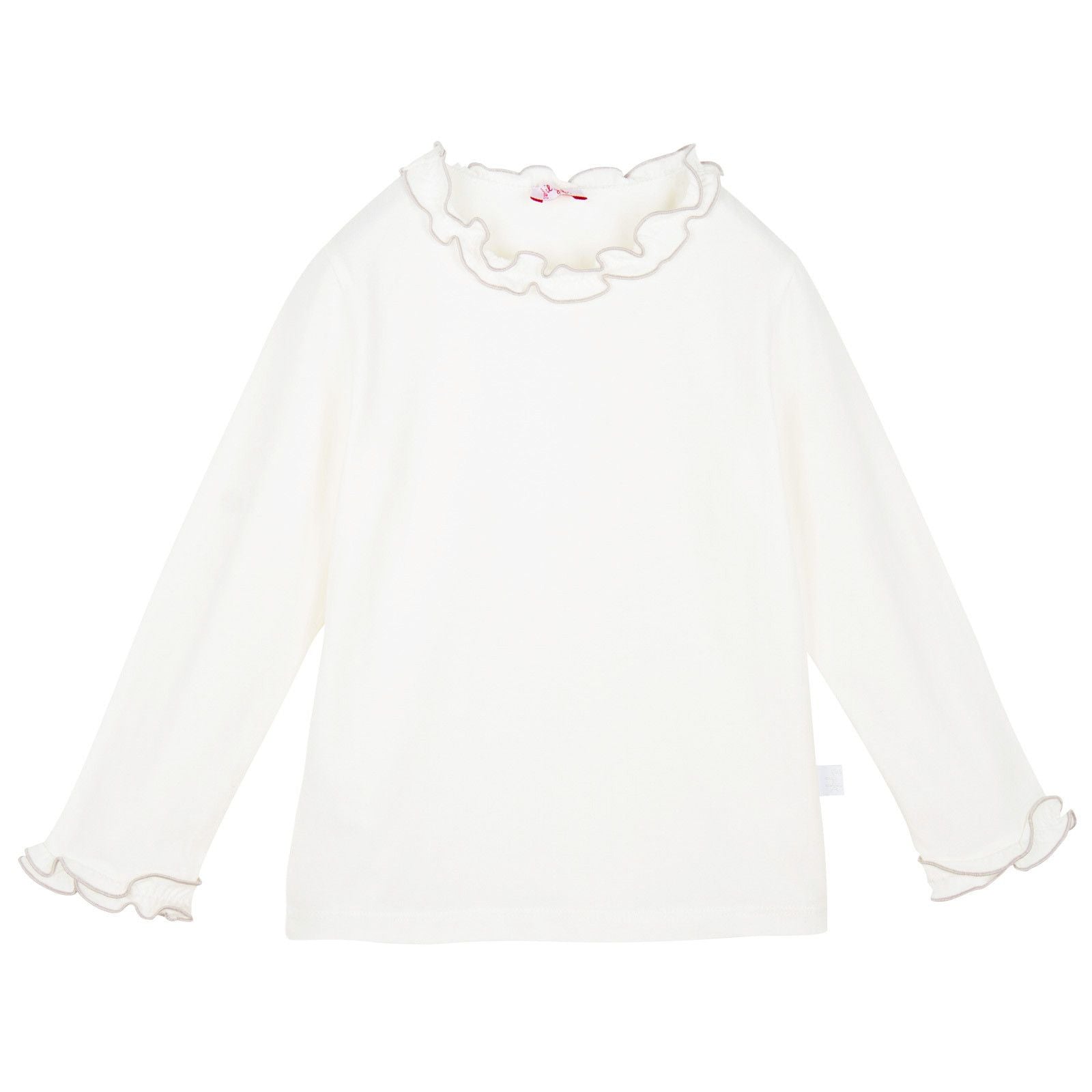Girls Ivory&Grey Gold Trim Frill Collar T-Shirts - CÉMAROSE | Children's Fashion Store - 1