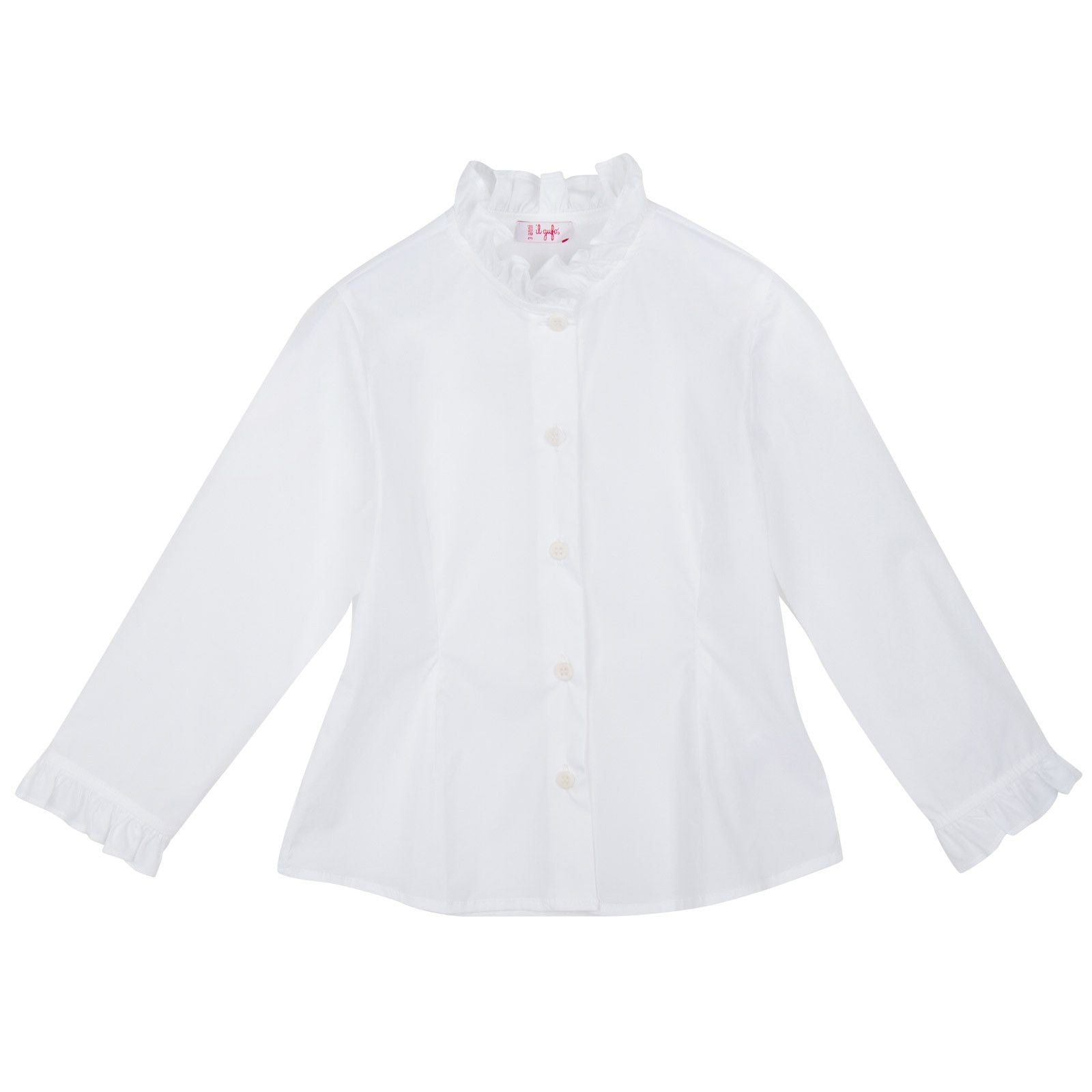 Girls White Jersey Blouse With Frilly Collar and Cuffs - CÉMAROSE | Children's Fashion Store - 1