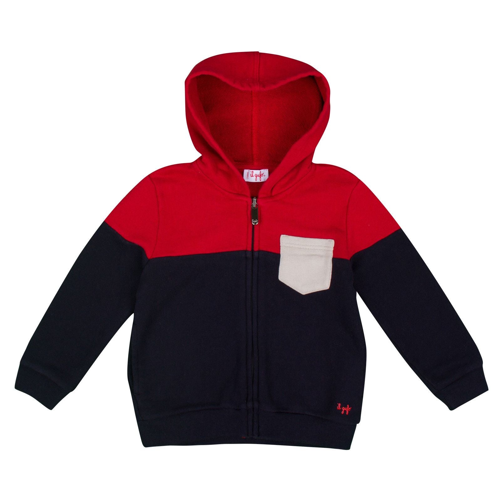 Boys Navy Blue&Red Ribbed Knited Trims Hooded Jacket - CÉMAROSE | Children's Fashion Store - 1