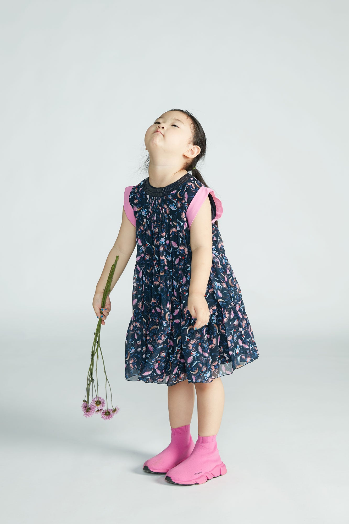 Girls Blue Flowers Sleeveless Dress