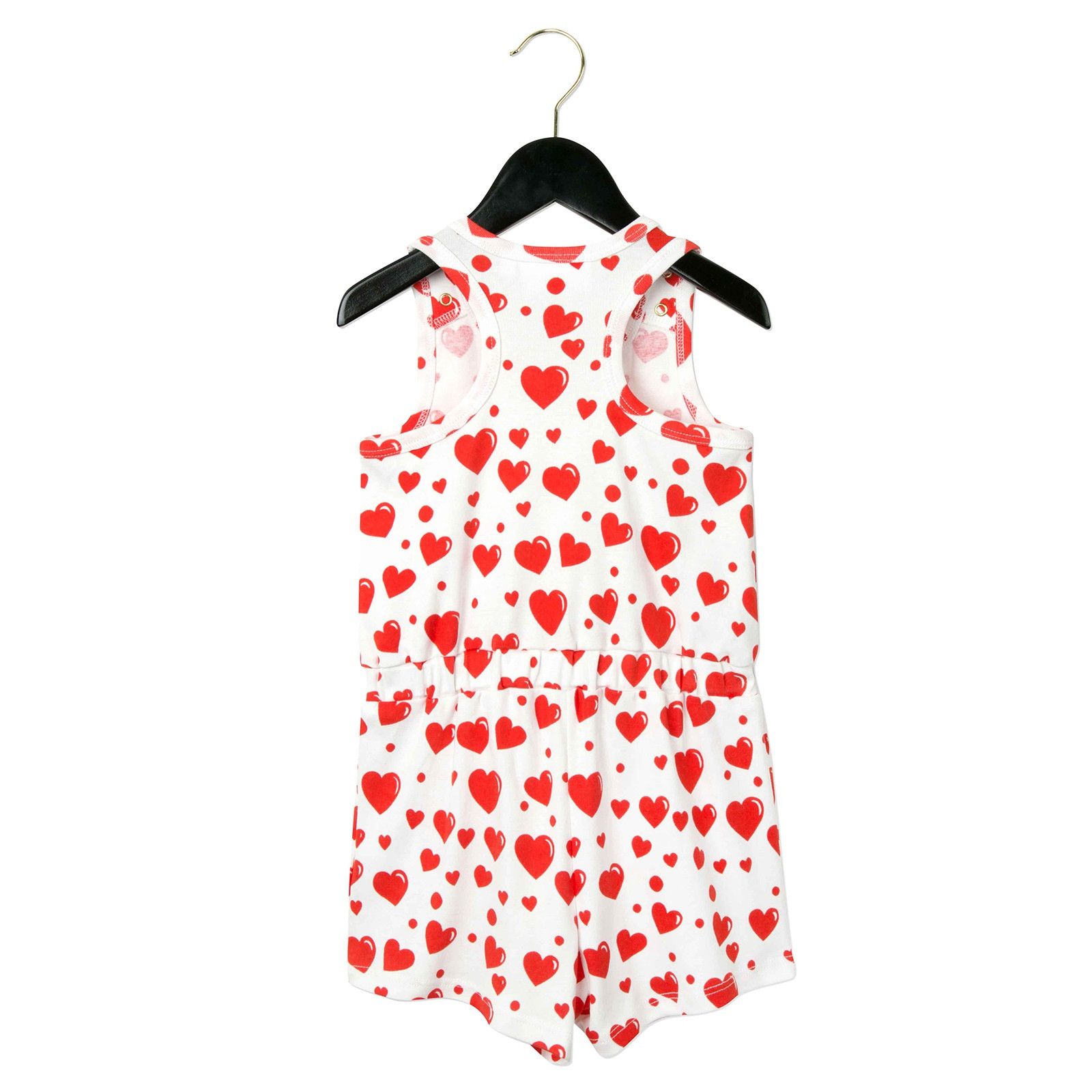 Girls White Cotton Romper With Red Hearts Print - CÉMAROSE | Children's Fashion Store - 2