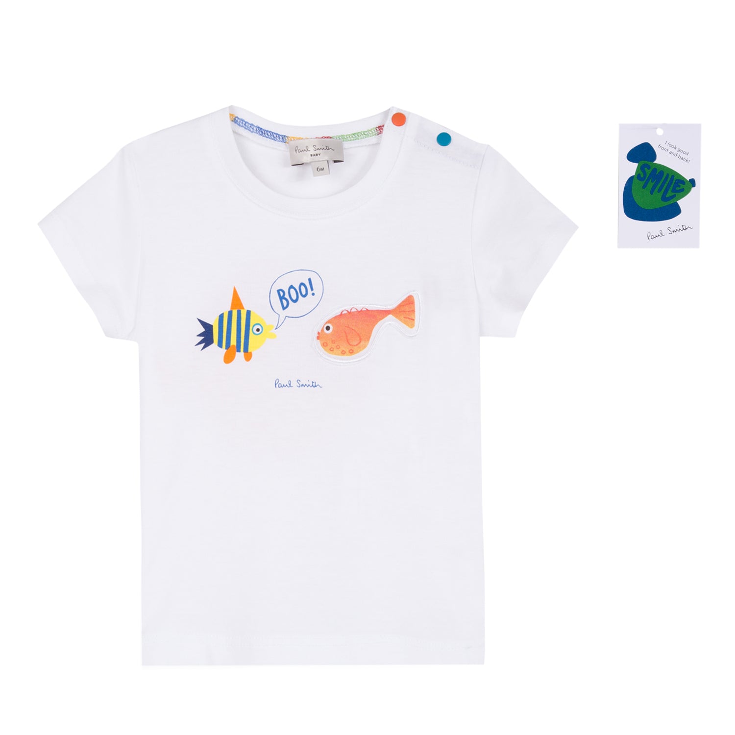 Baby Boys White Fish Cotton T-shirt