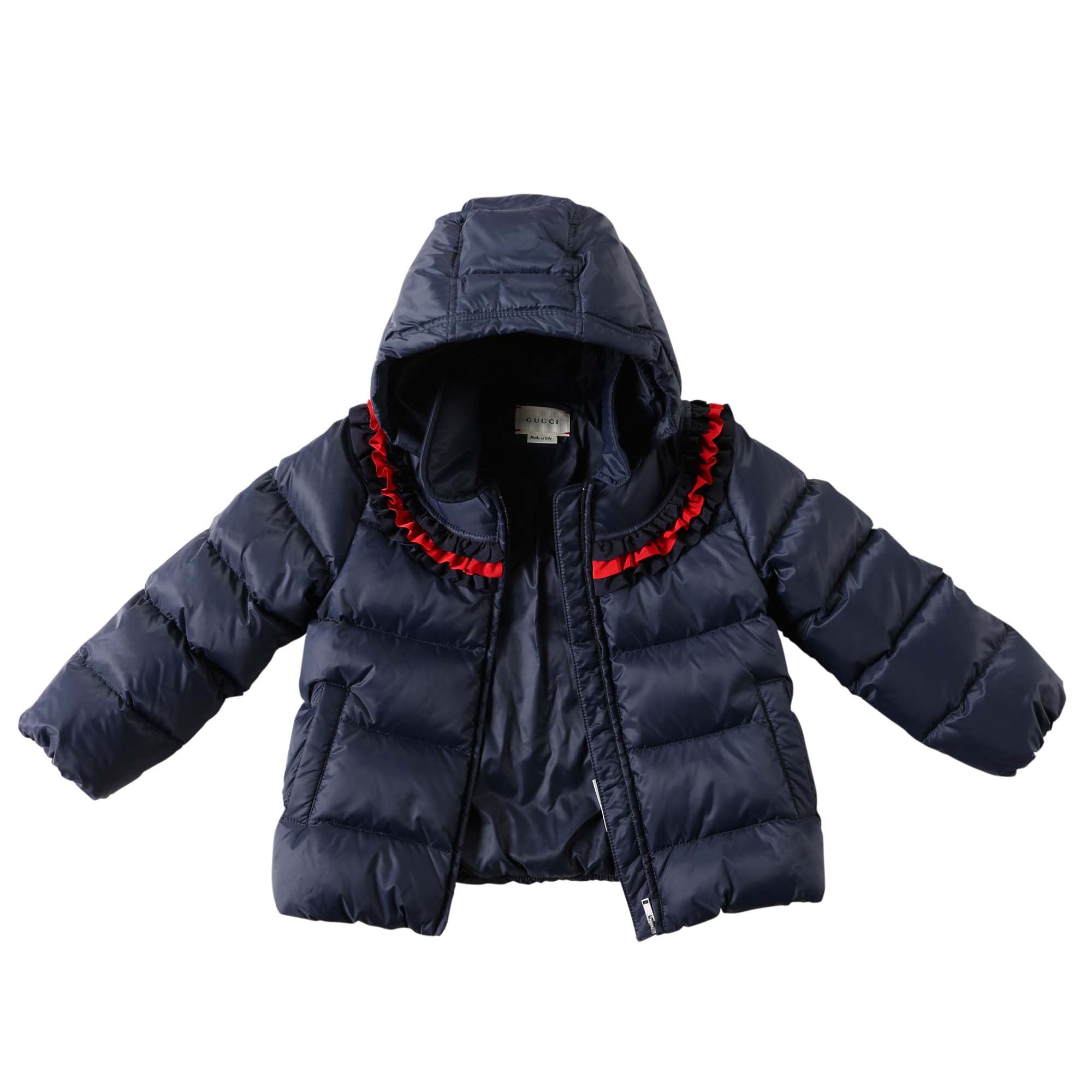 Baby Girls Navy Blue Frilled Trims Padded Down Jacket - CÉMAROSE | Children's Fashion Store - 1