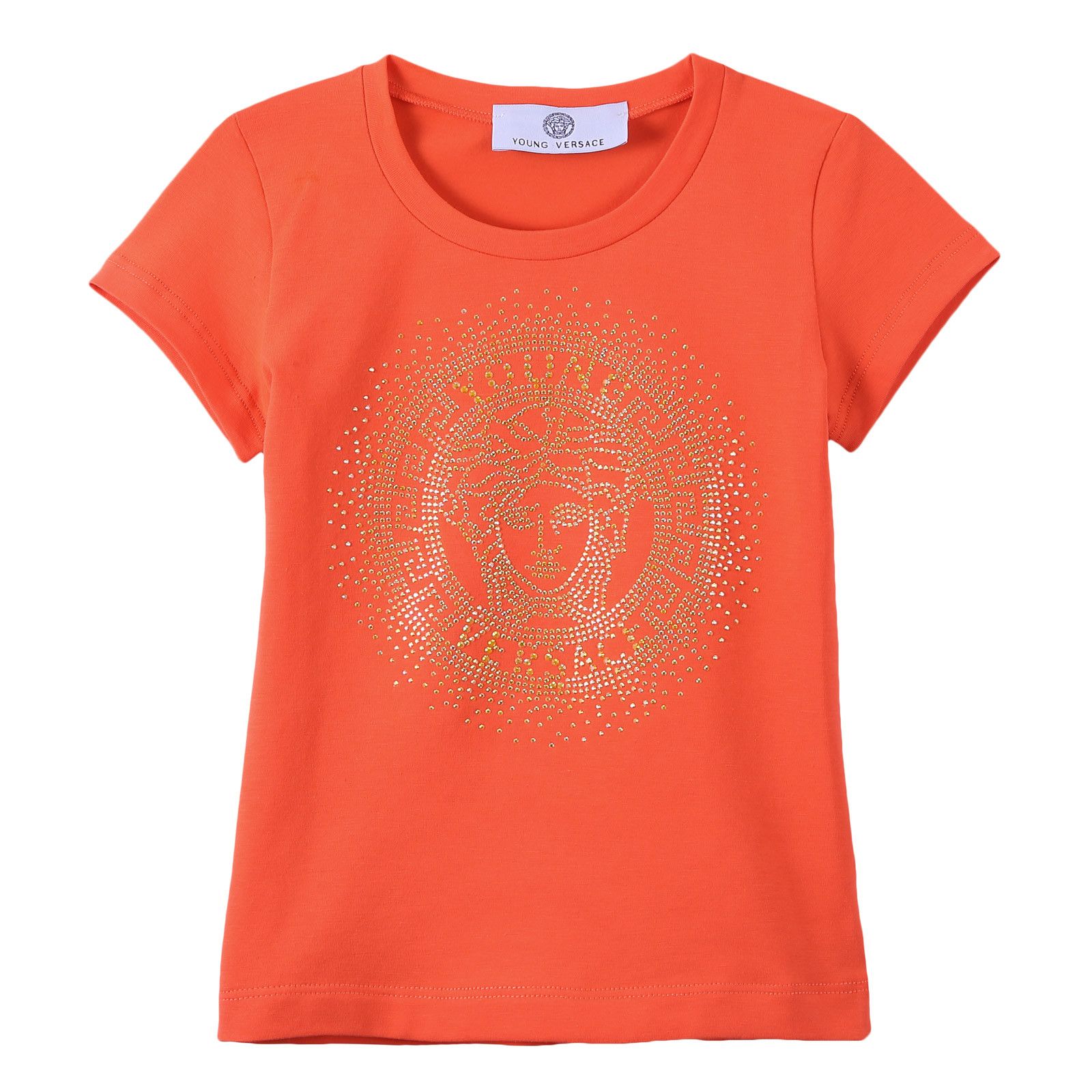 Girls Orange Cotton T-Shirt With Yellow Medusa Logo - CÉMAROSE | Children's Fashion Store - 1