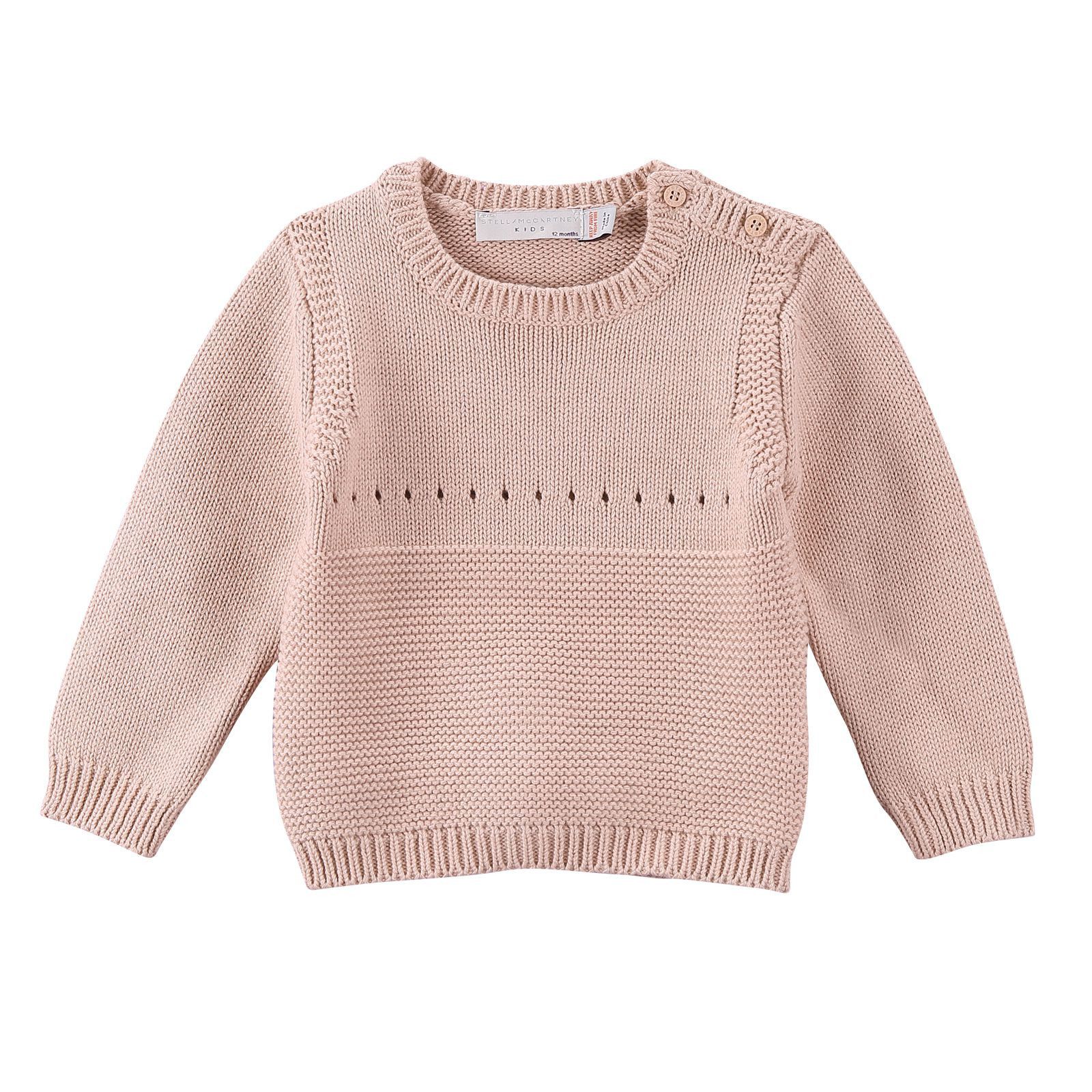 Baby Pink Cotton knitted Bunny Motif Trims Sweater - CÉMAROSE | Children's Fashion Store - 1