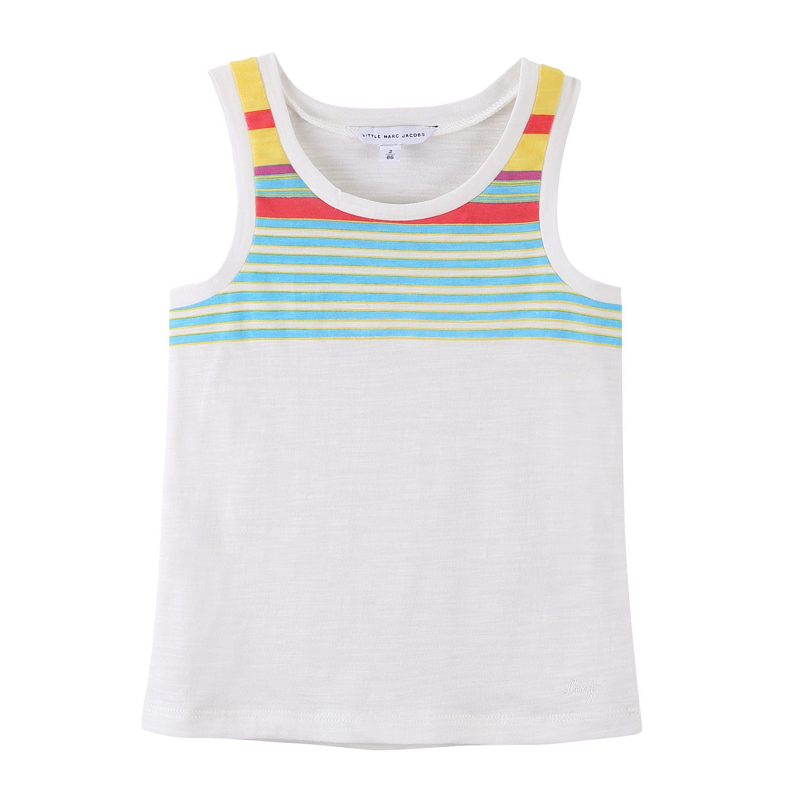Girls White Cotton Vest With Multicolor Stripe - CÉMAROSE | Children's Fashion Store - 1