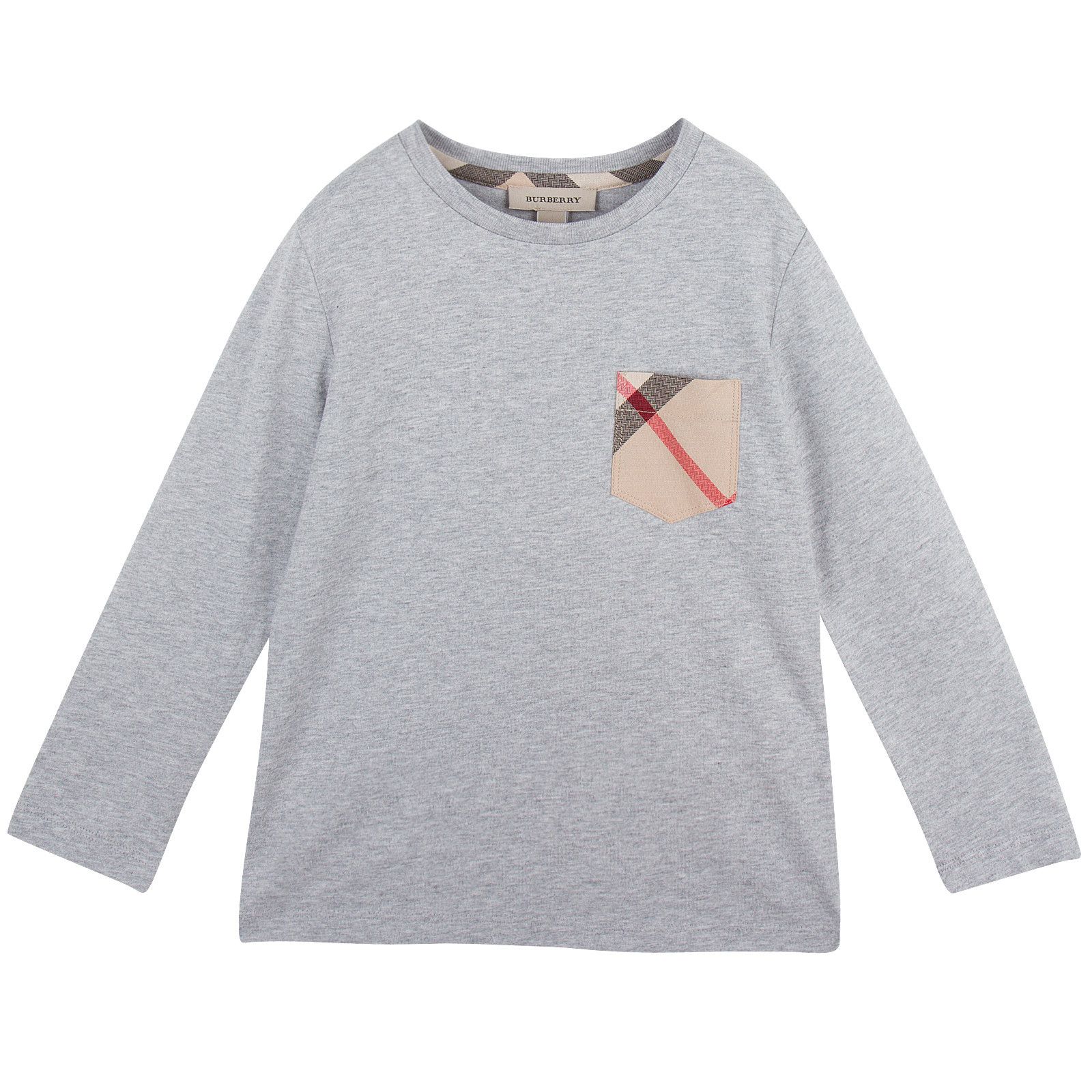 Boys Grey Cotton T-Shirts With Check Pocket - CÉMAROSE | Children's Fashion Store - 1