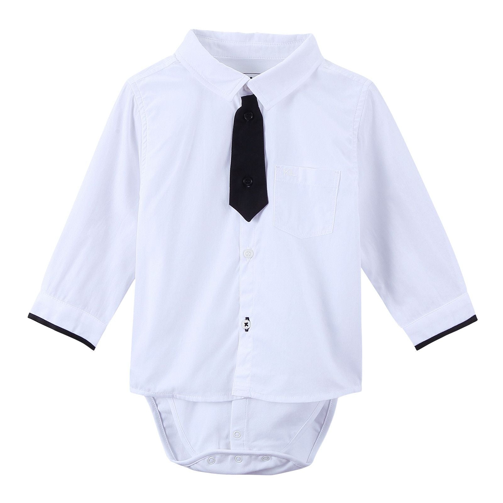 Baby White Shirt Style Cotton Bodysuit - CÉMAROSE | Children's Fashion Store - 1