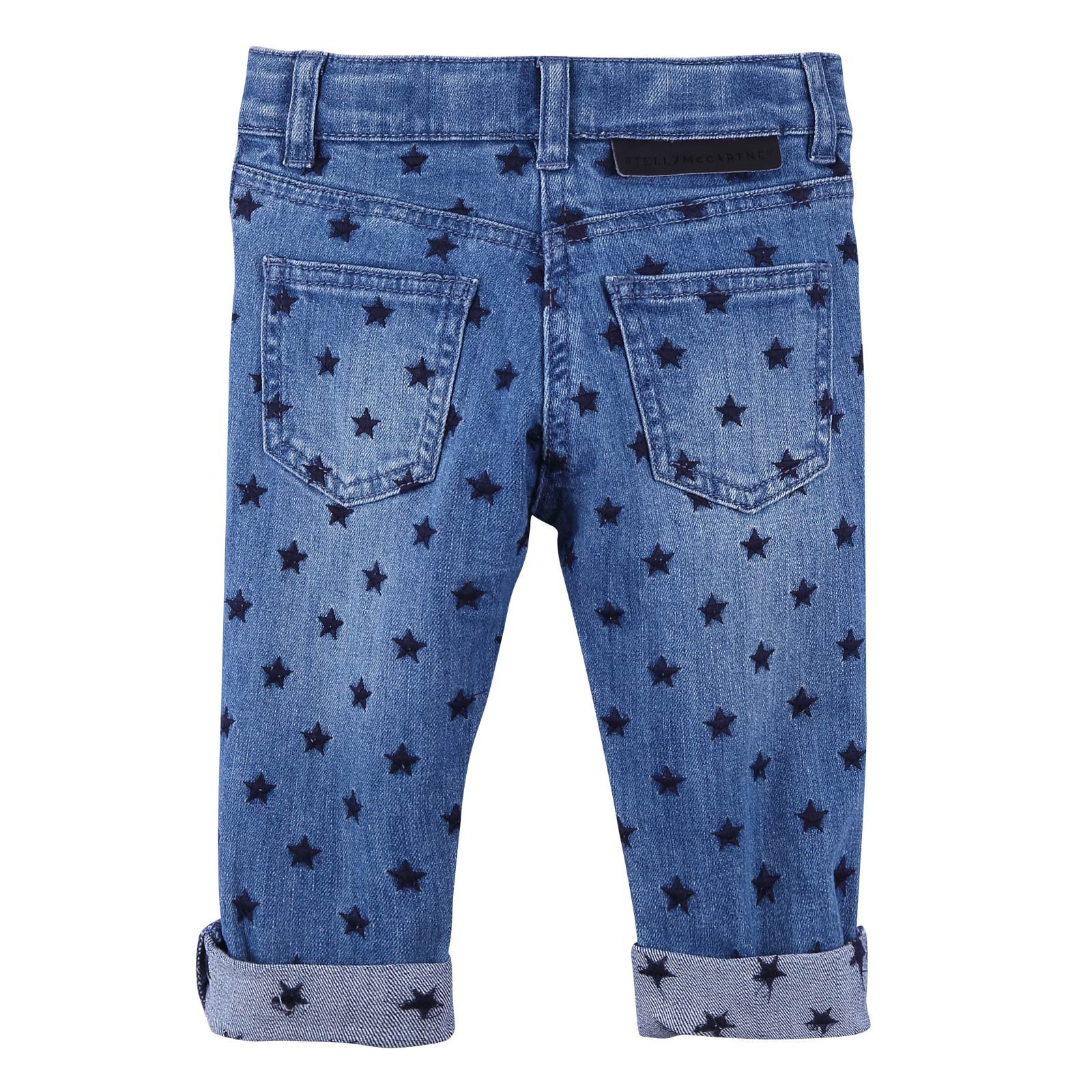Girls Blue Stretch Denim Jeans With Star Embroidered Trims - CÉMAROSE | Children's Fashion Store - 2