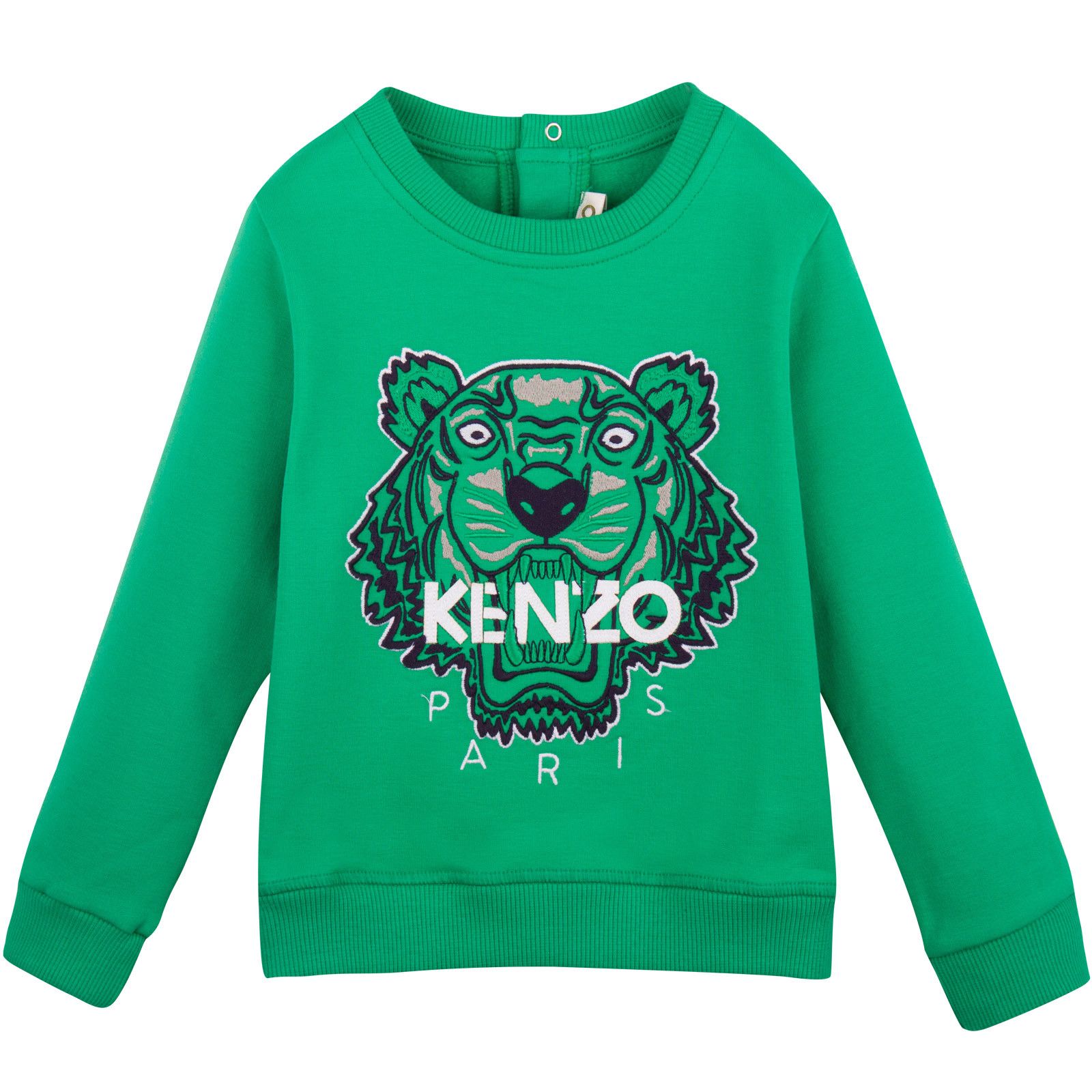 Baby Green Tiger Embroidered Sweatshirt With Buttons - CÉMAROSE | Children's Fashion Store - 1