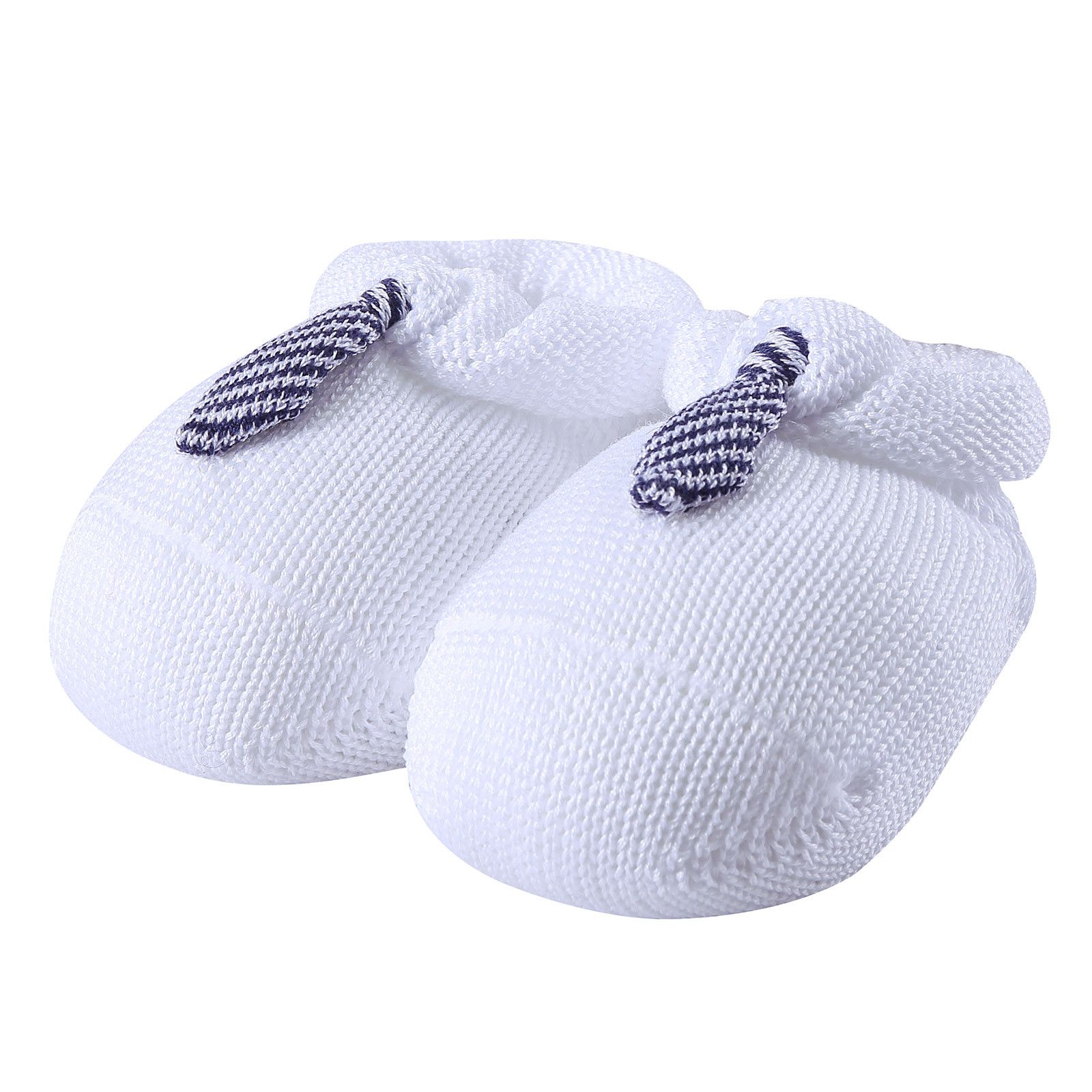 Baby White Knitted Cotton Shoes With Blue Tie Trims - CÉMAROSE | Children's Fashion Store - 1