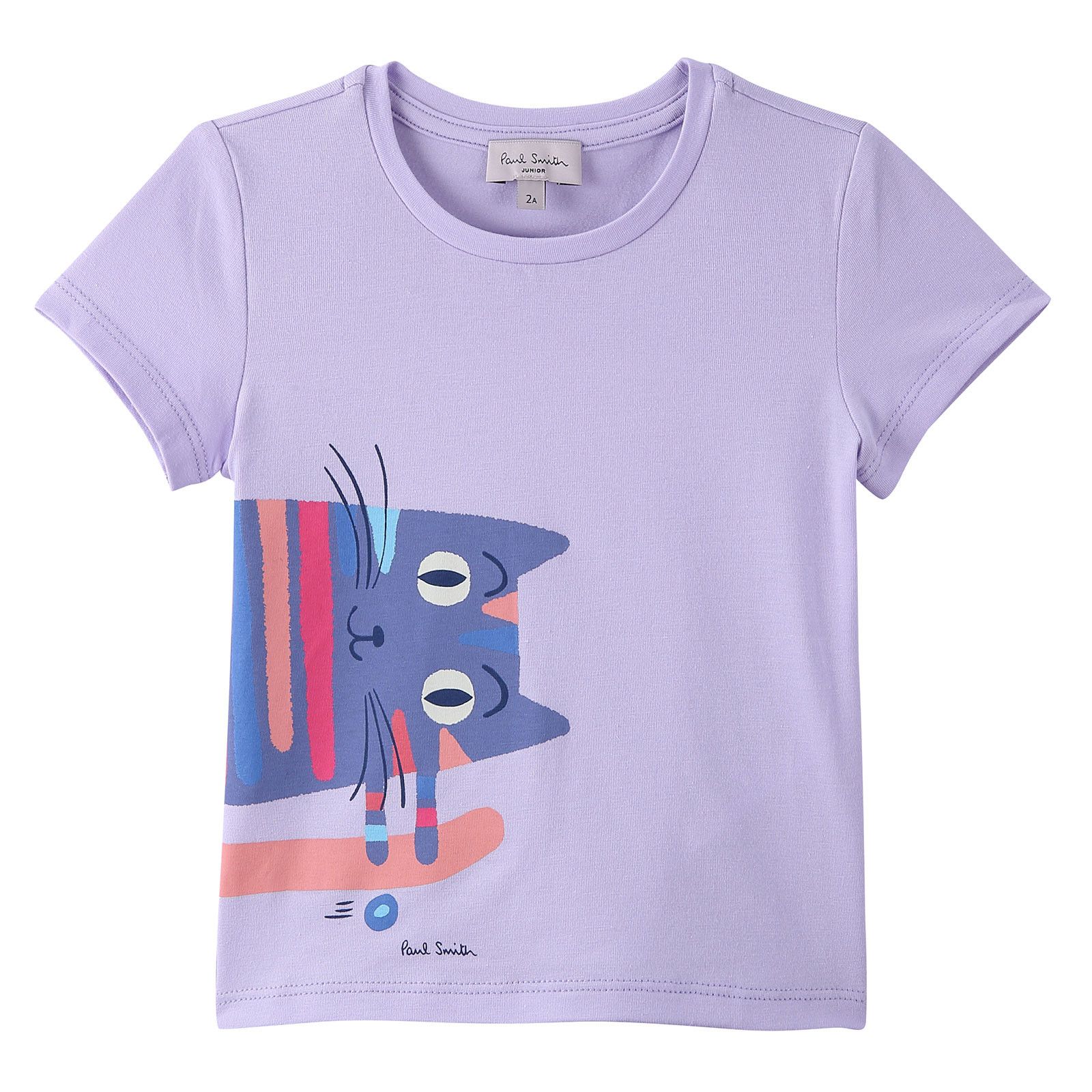 Girls Lavender Blue Cotton T-Shirt With Multicolor Cat Print - CÉMAROSE | Children's Fashion Store - 1