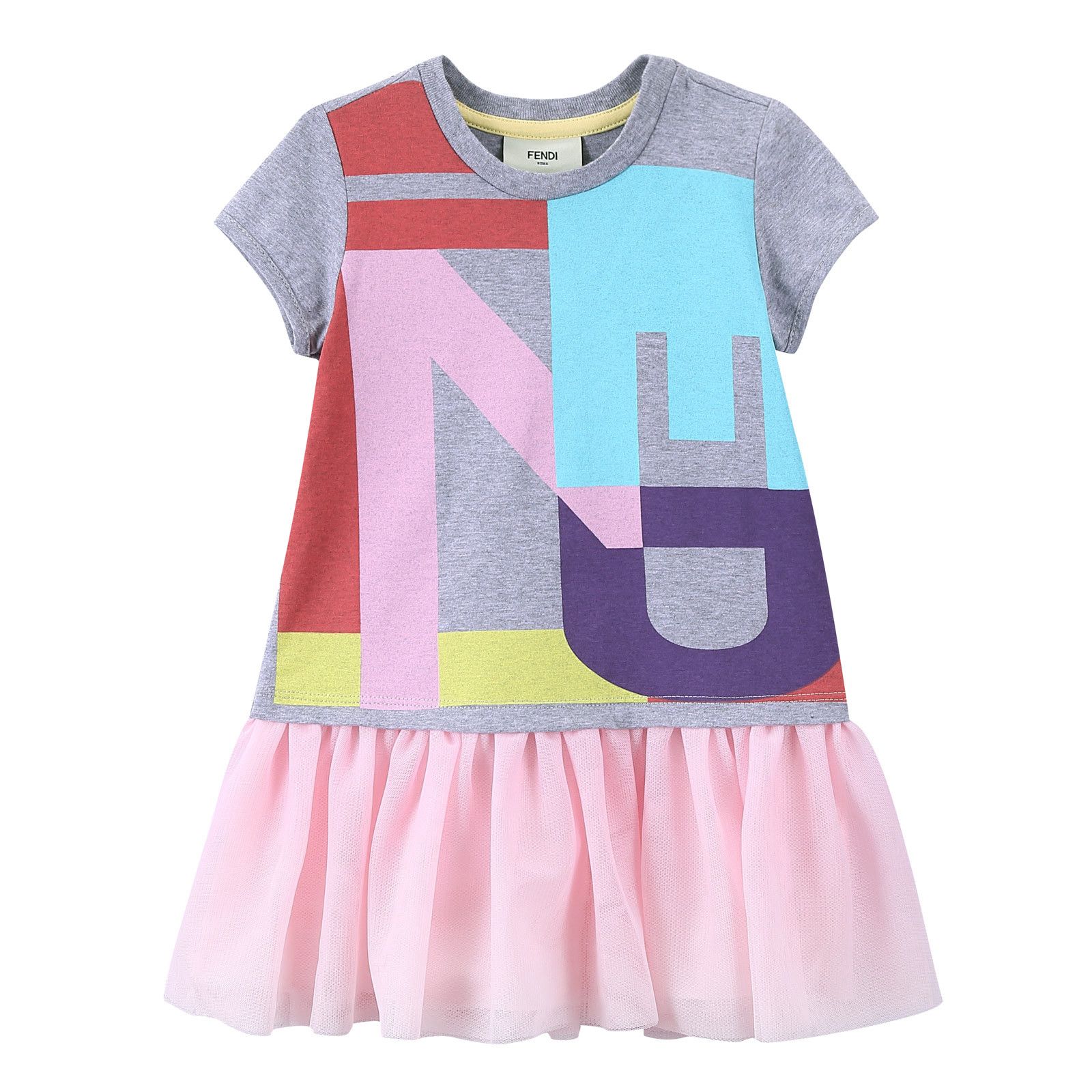 Girls Multicolour Cotton Dress With Pink Skirts - CÉMAROSE | Children's Fashion Store - 1