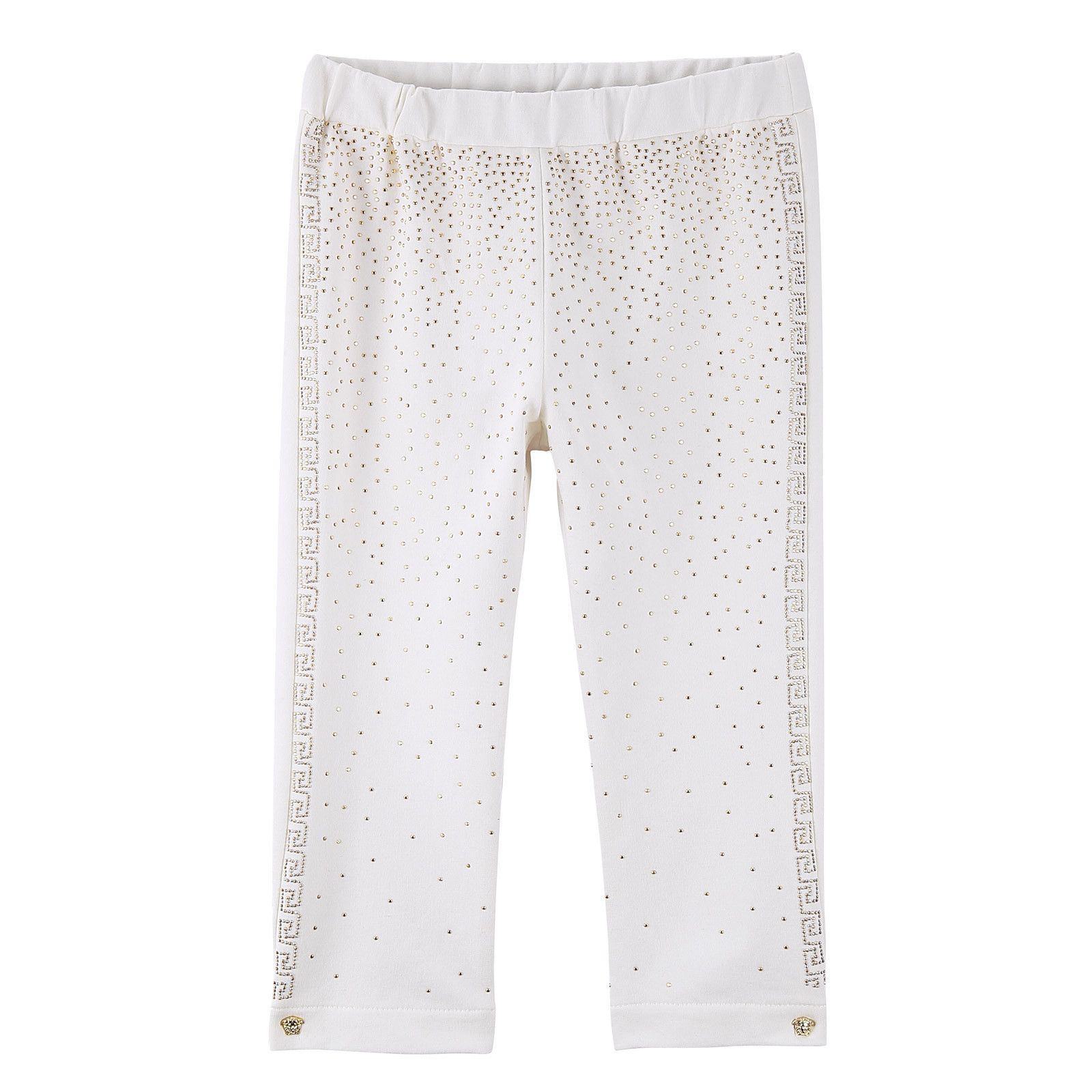 Baby Girls White Cotton Trousers With Gold Spot Trims - CÉMAROSE | Children's Fashion Store - 3
