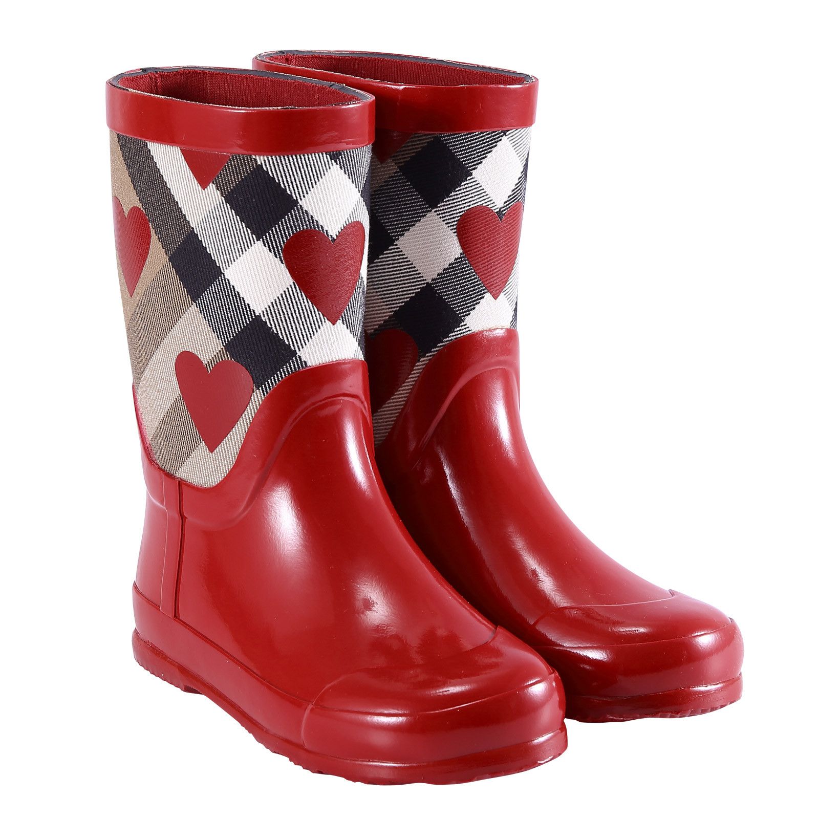 Baby Girls Red Rain Boots With House Check & Hearts - CÉMAROSE | Children's Fashion Store - 1