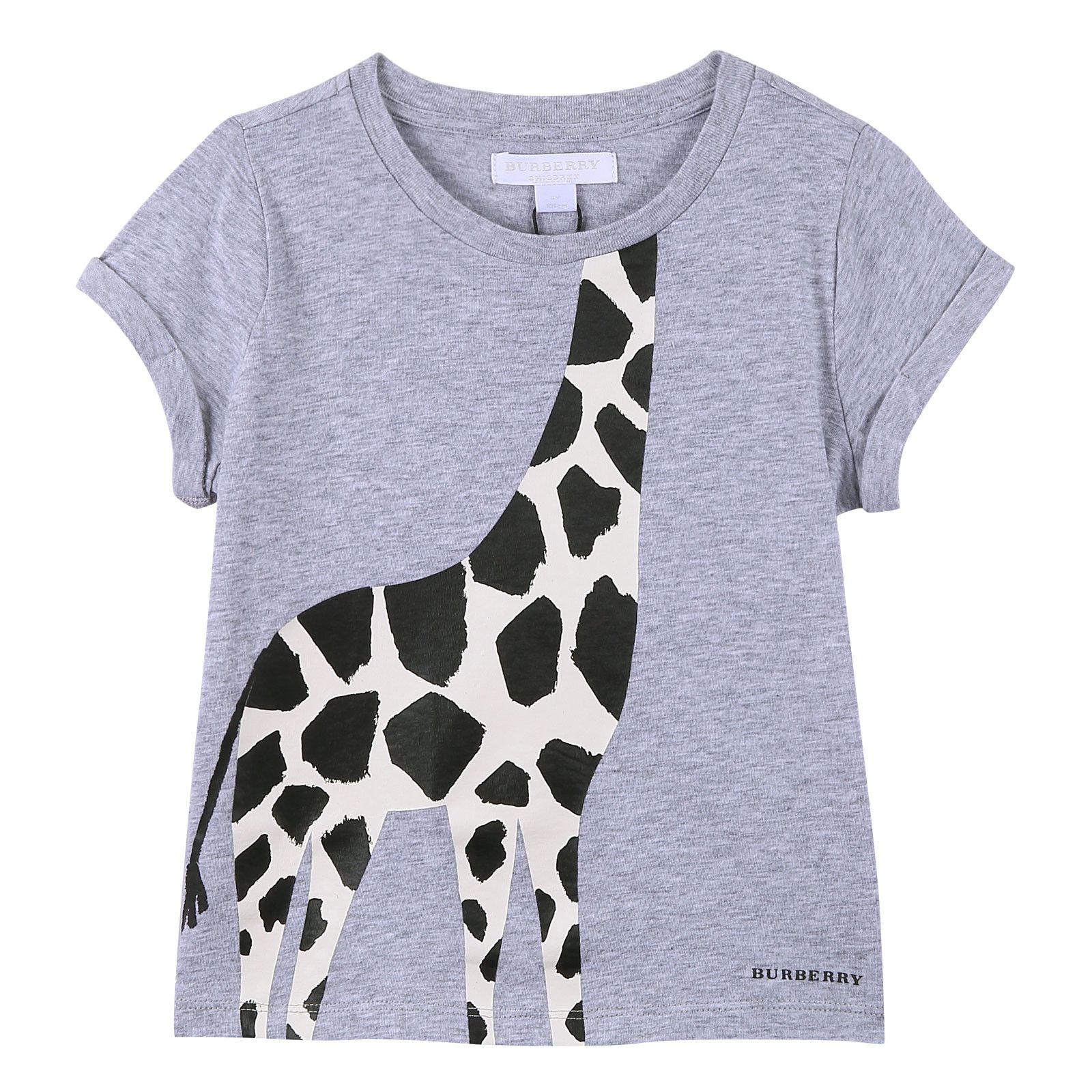 Girls Grey Giraffe Printed Cotton T-Shirt - CÉMAROSE | Children's Fashion Store - 1