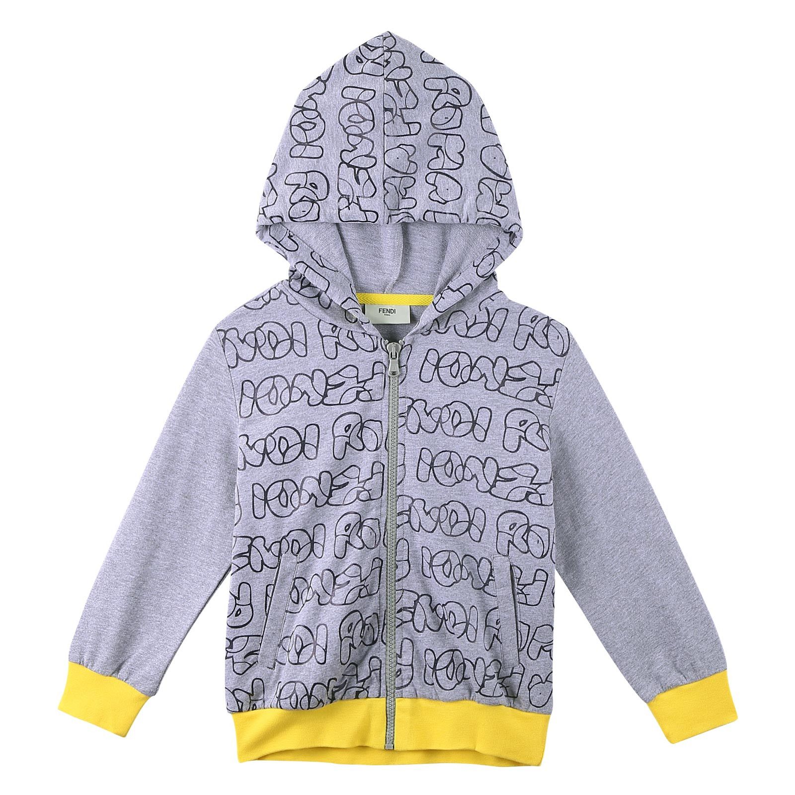 Boys Grey Cotton Printed Trims Zip-up Tops With Yellow Cuffs - CÉMAROSE | Children's Fashion Store - 1