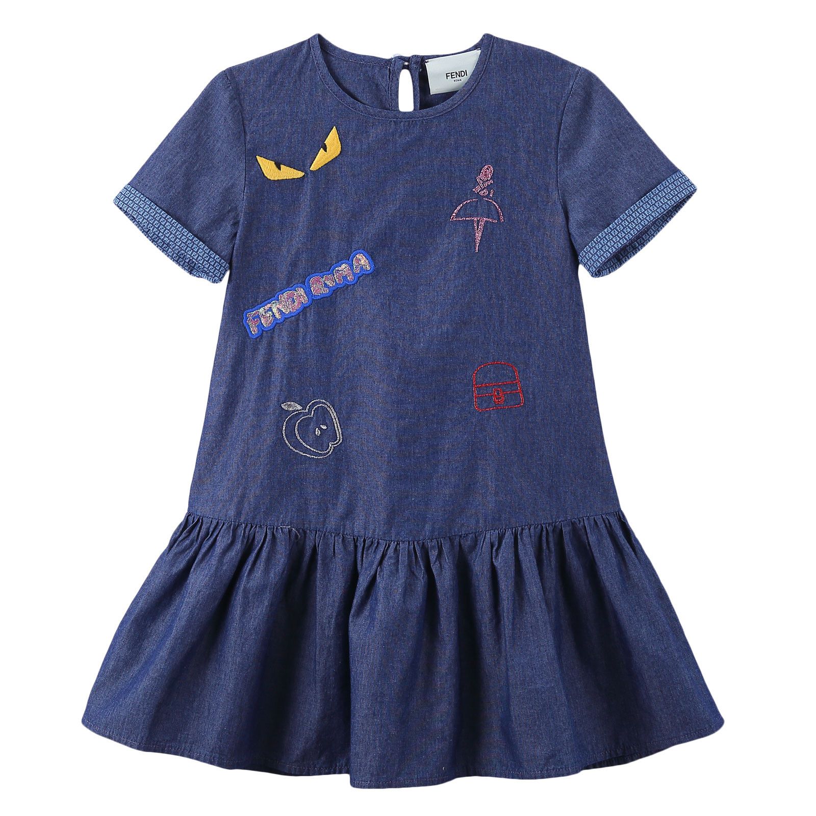 Girls Light Blue Cotton Patch Trims Dress - CÉMAROSE | Children's Fashion Store - 1